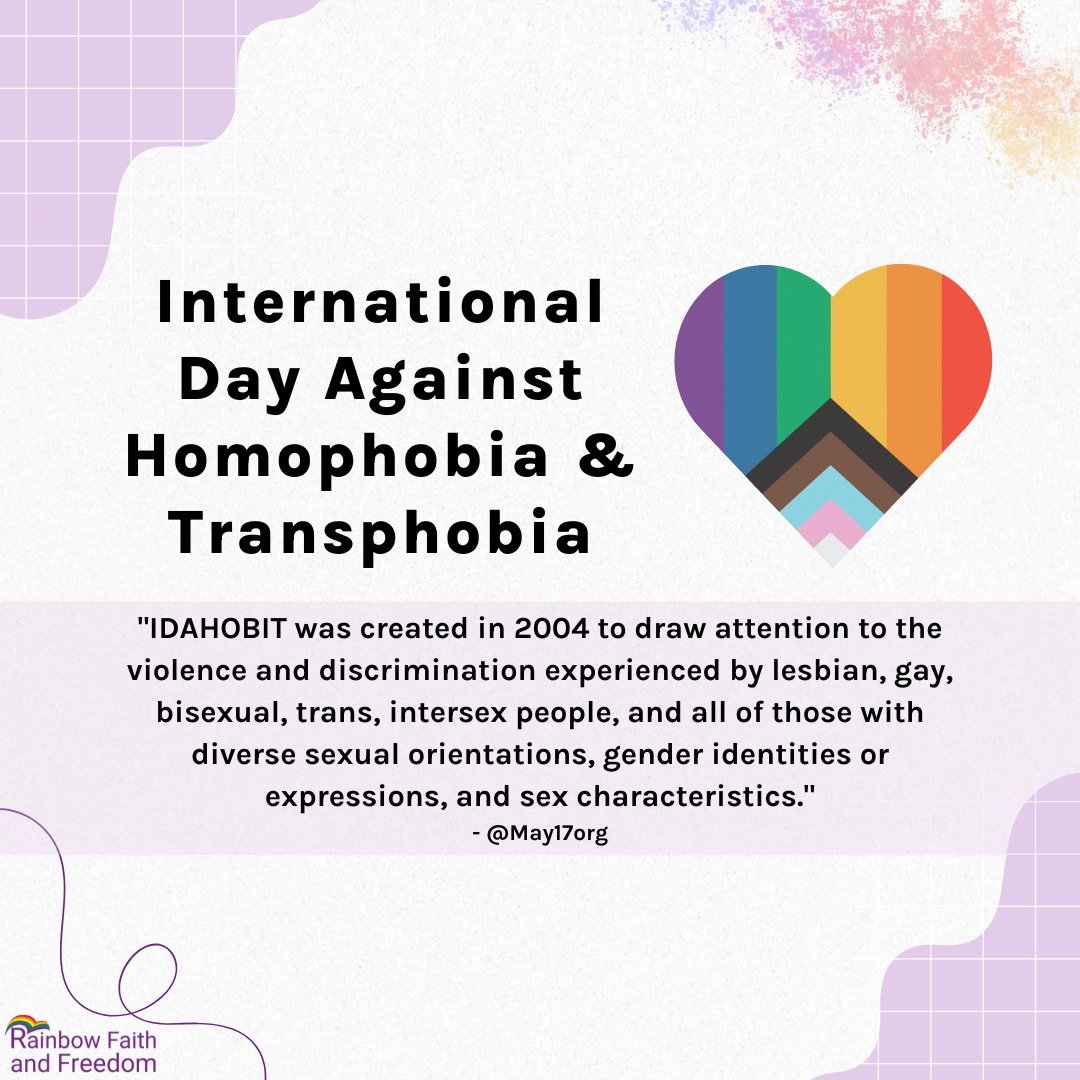 It's International Day Against Homophobia and Transphobia! 🏳️&zwj;🌈

May 17th was chosen as the annual day for celebration of IDAHOBIT to commemorate the WHO's choice to declassify homosexuality as a mental disorder in 1990.

To learn more, check o