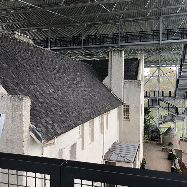 Conquered fear of heights to walk this structure built over The Hill House famously designed inside &amp; out by Charles Rennie Mackintosh. The housing is to protect the damaged house from the rain enough to dry it out before carrying out repairs. Fa