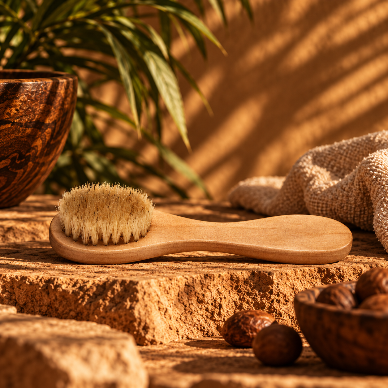 Natural Bristle and Wood Facial Brush