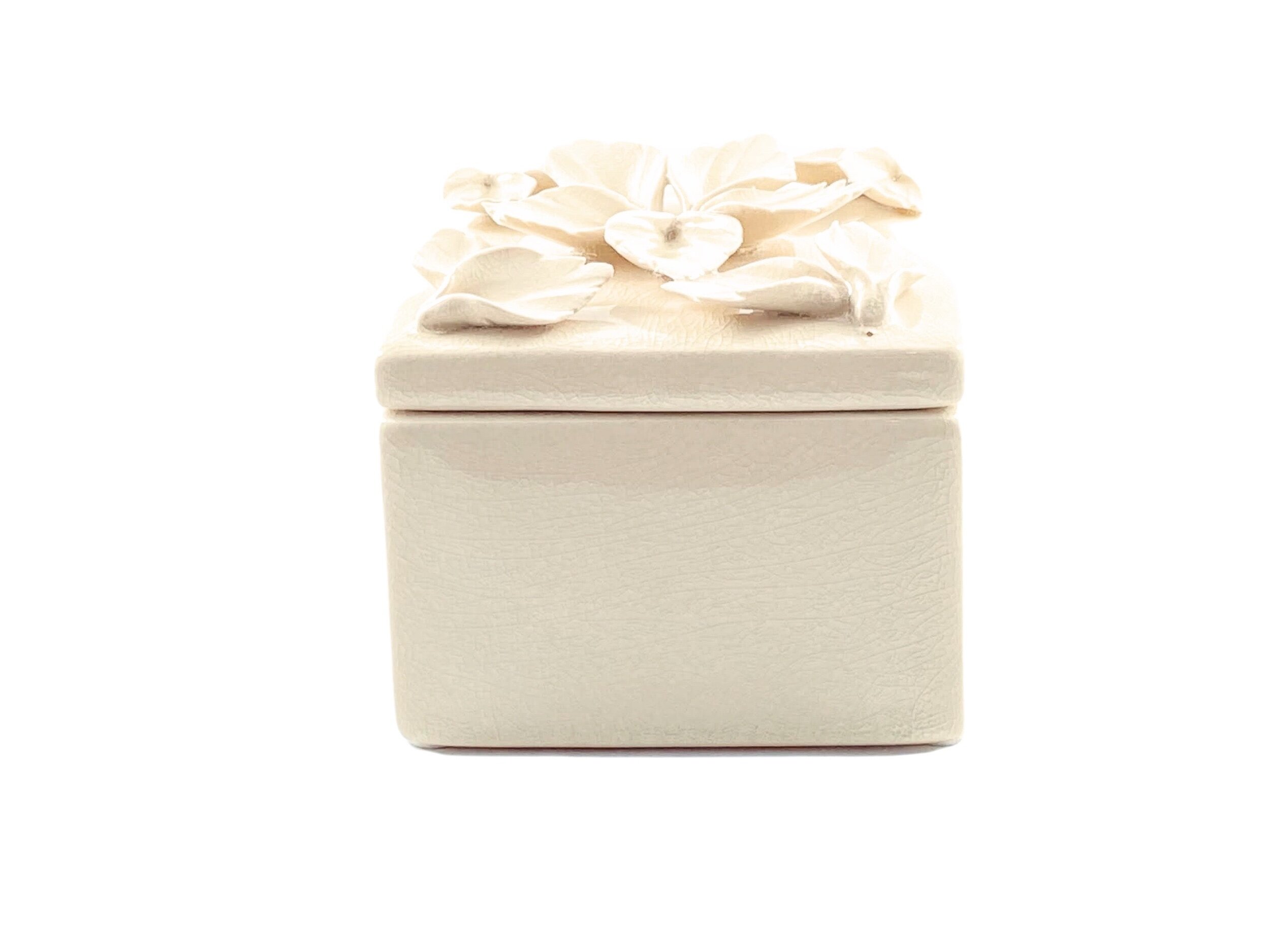 Square Trinket Box with Flower Petal Lid - Ivory