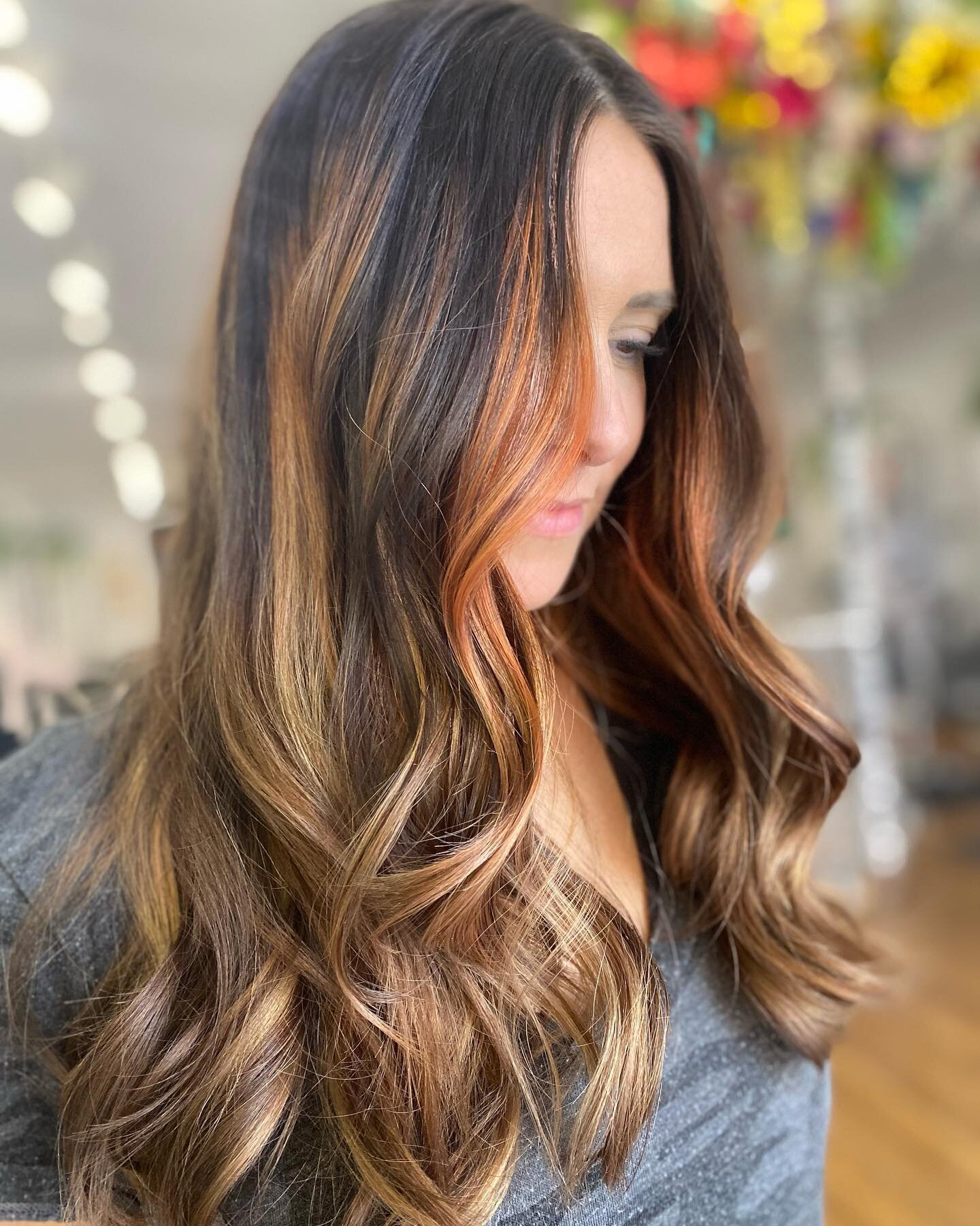A little copper balayage to brighten this snowy Sunday! What is your favorite snow day activity??