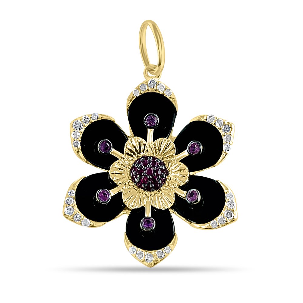 Ever Blossom Necklace, Yellow Gold, Onyx & Diamonds - Jewelry