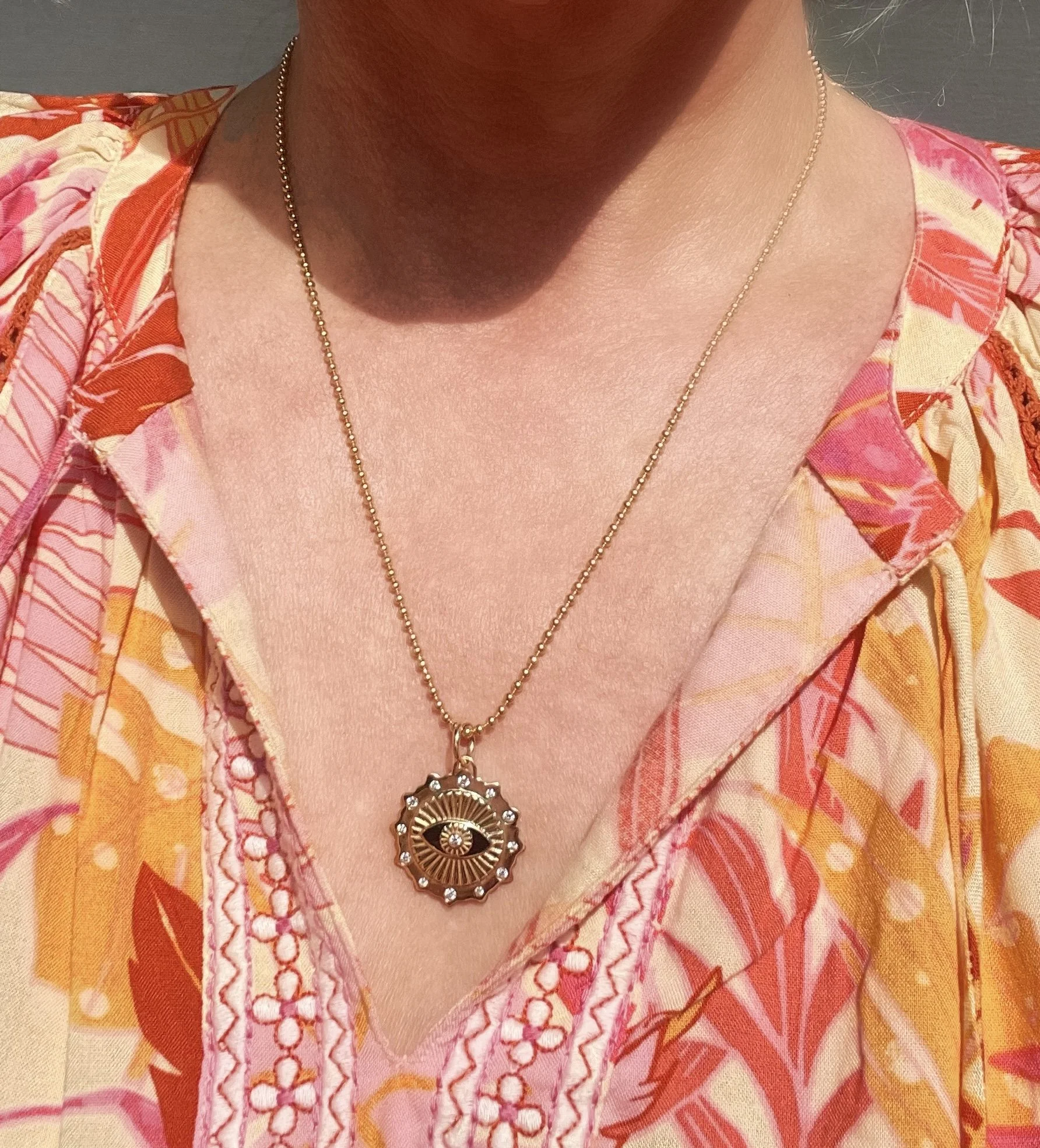 Large Diamond Black Enamel Eye Medallion