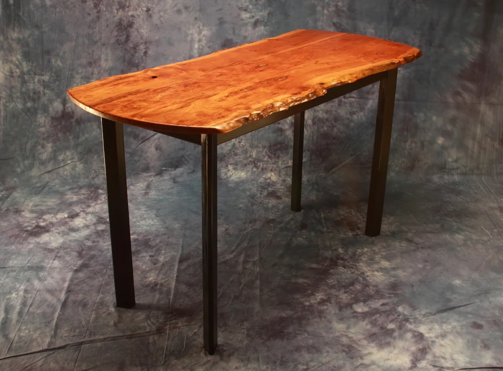 Live edge figured cherry table on ebonized fir legs