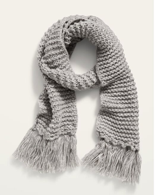 Fringed Sweater-Knit Scarf 