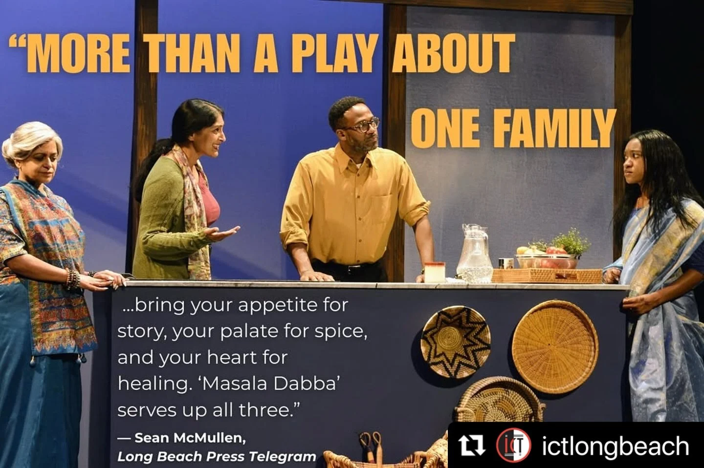 Wishing a happy closing weekend to this amazing cast of the World Premiere of MASALA DABBA at International City Theatre (ICT) in Long Beach @ictlongbeach written by @wendylgraf and directed by @marya.mazor 
CAST:
Nandini Minocha as Aditi 
Ansuya Na