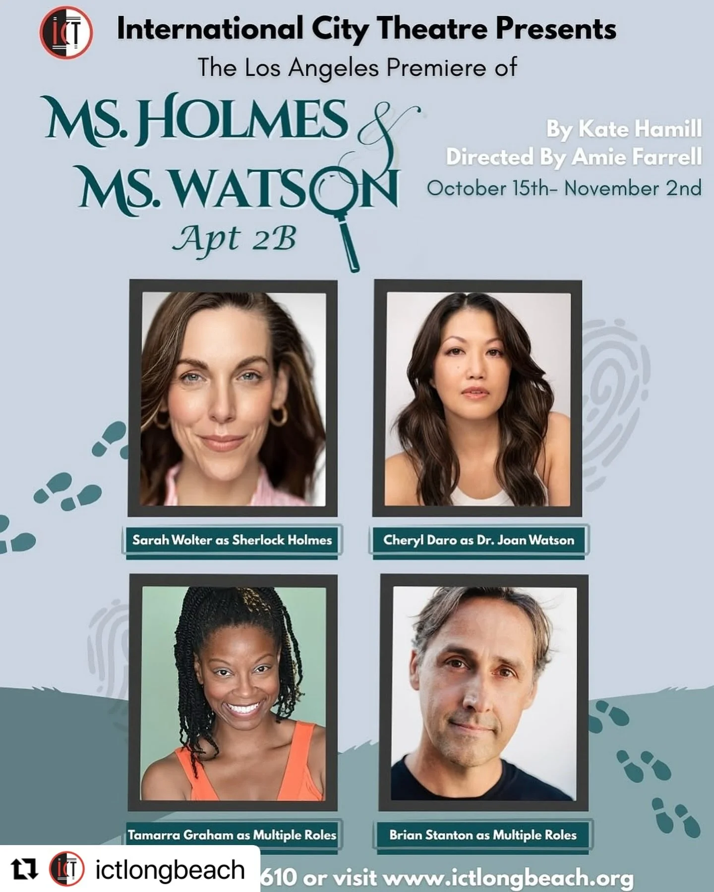 Catching up on some overdue cast announcements! Very thrilled about this cast - our 2nd cast of this show this year, in fact - of MS. HOLMES AND MS. WATSON - APT. 2B at @ictlongbeach We love this play and can’t wait to see this quartet bring al