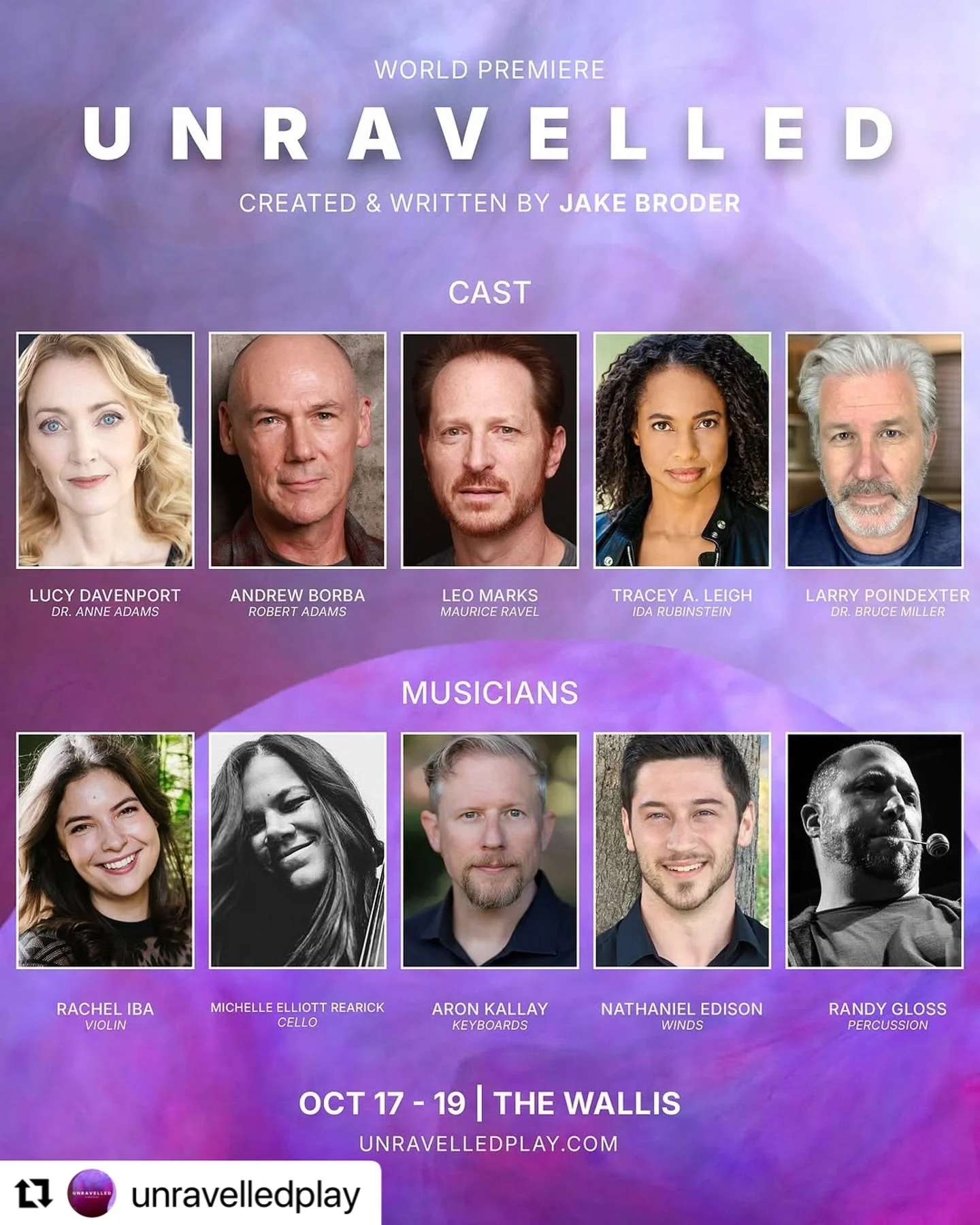 Happy opening (and closing) weekend to this fantastic cast of @unravelledplay - written by Jake Broder - at the Wallis Annenberg Center for the Performing Arts. @thewallisbh 
It was a pleasure to get to do some partial casting on this important and
