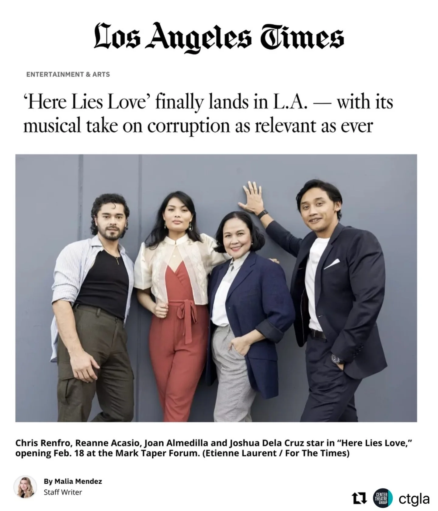 Tomorrow night!!!

#herelieslove #latheatre #theatrecasting #michaeldonovancasting 

Repost @ctgla with @use.repost
・・・
Thank you for the feature, @latimes!

Read the full article through the link in our bio! HERE LIES LOVE opens tomorrow night at th