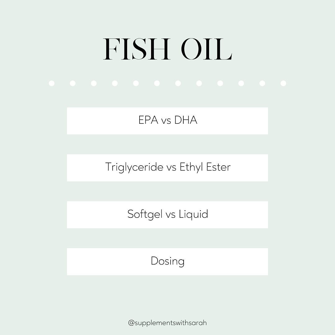 Your new fish oil cheat sheet 👇⁣
(you&rsquo;re gonna want to save this one!)⁣
⁣
✨EPA vs DHA✨⁣
➖EPA is more for anti-inflammatory support⁣
➖DHA is more for cognitive support⁣
➖you probably still want both⁣
⁣
✨Triglyceride vs Ethyl Ester✨⁣
➖triglyceri