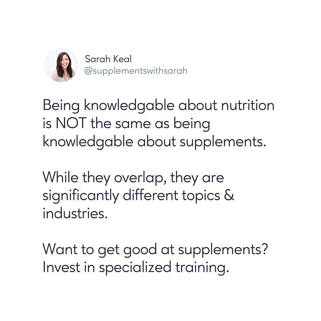 Supplements are like anything else - a whole new world available for you to explore.⁣
⁣
You don&rsquo;t automatically know it all because you had an education in a similar field.⁣
⁣
It&rsquo;s just like how you did extra research, certifications or e