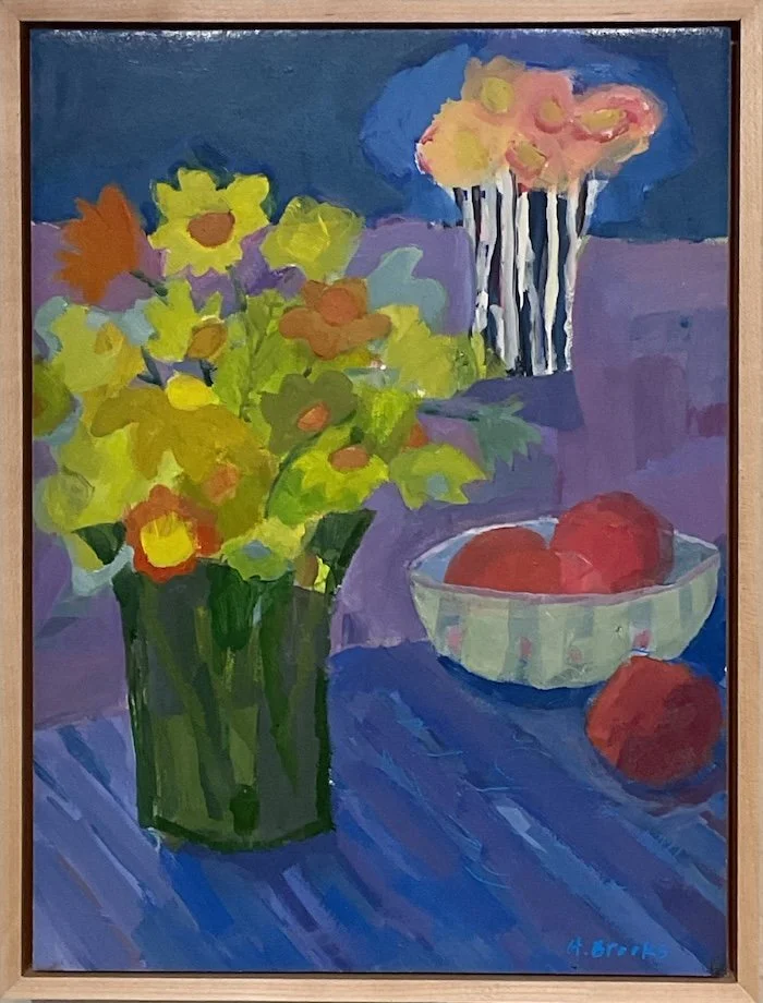 Green Vase with Yellow Flowers