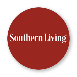 Southern Living logo with white text on a red circular background and black border