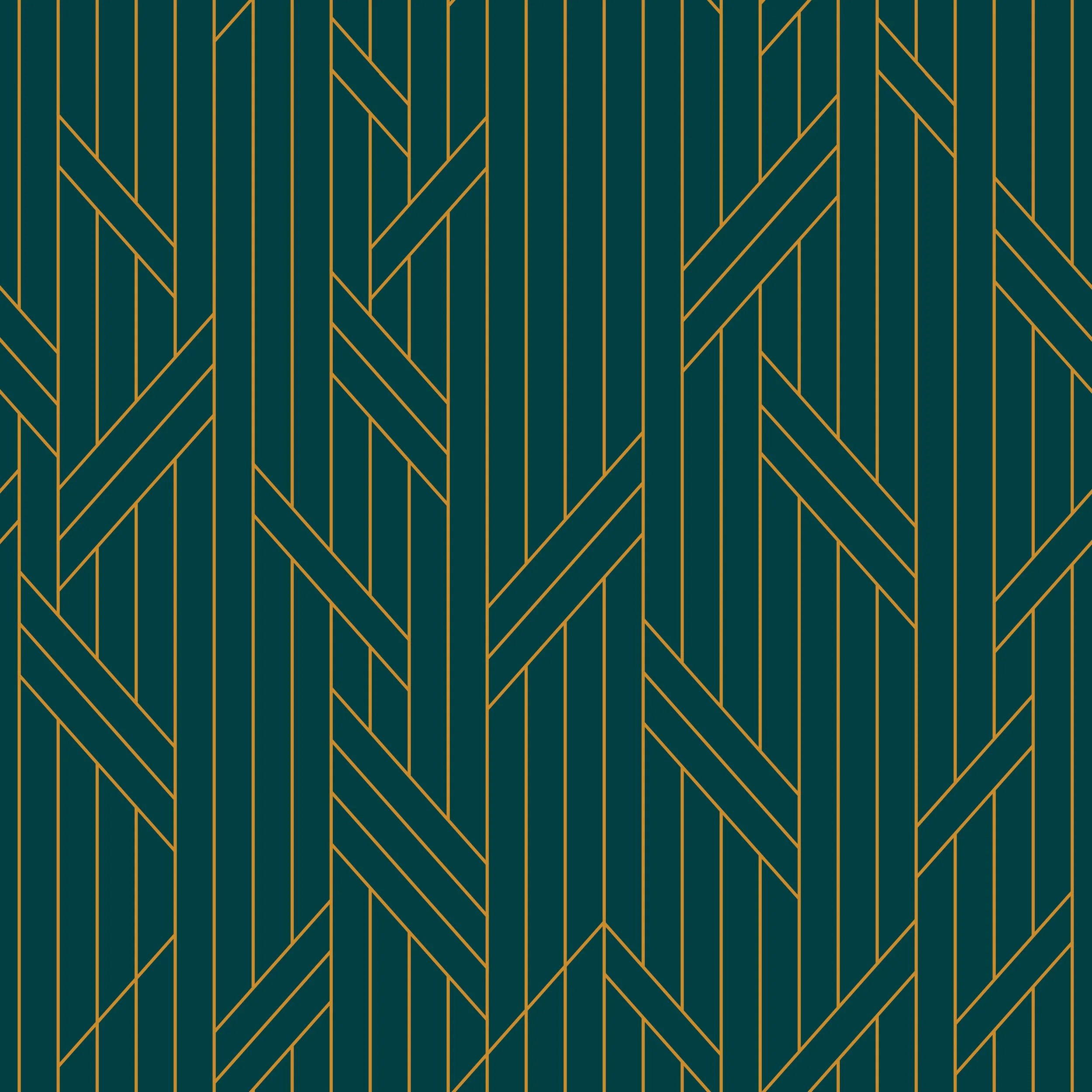 A gilded patterned background with diagonal lines in gold on a teal background.