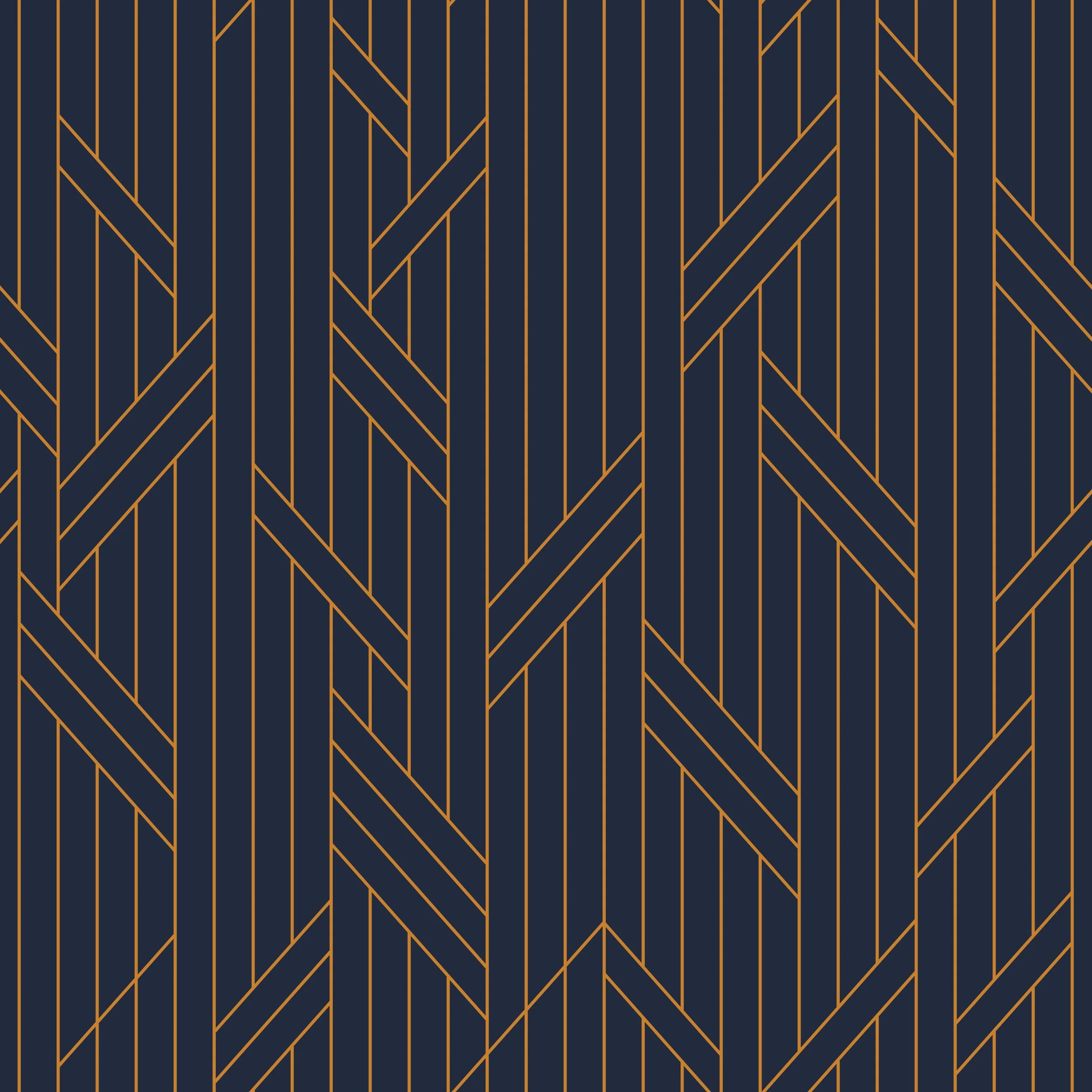 A decorative background with diagonal orange lines forming geometric patterns on a dark navy blue background.