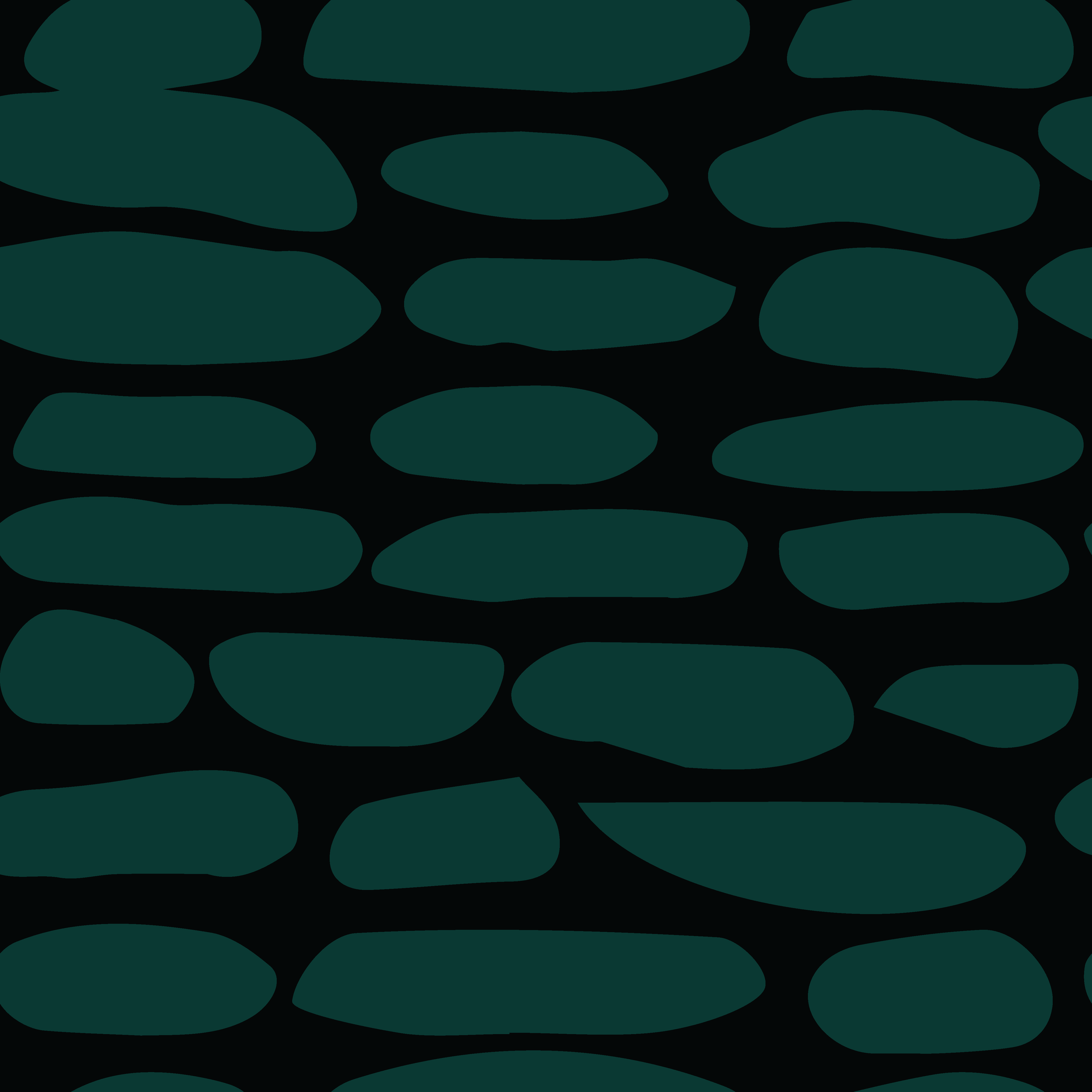 INCO + Design wallpaper at Mitchell Black Abstract pattern of irregular teal cairn rocks on a black background.