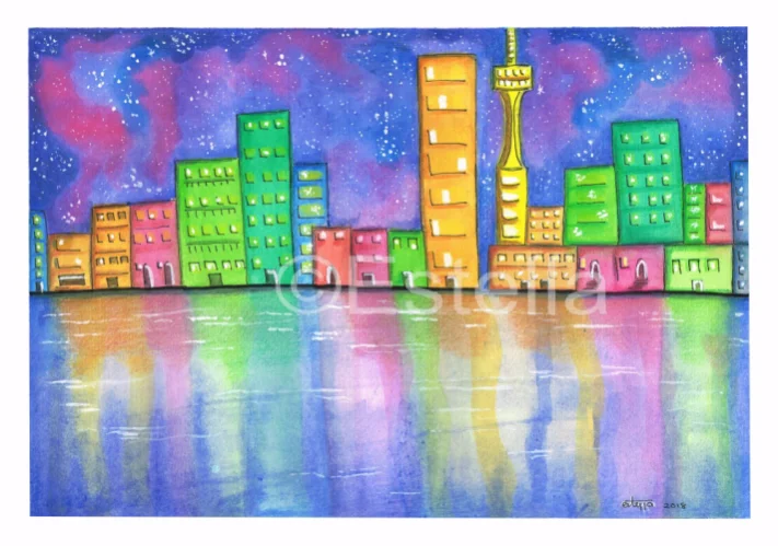 Bright Night - Watercolor and Ink 