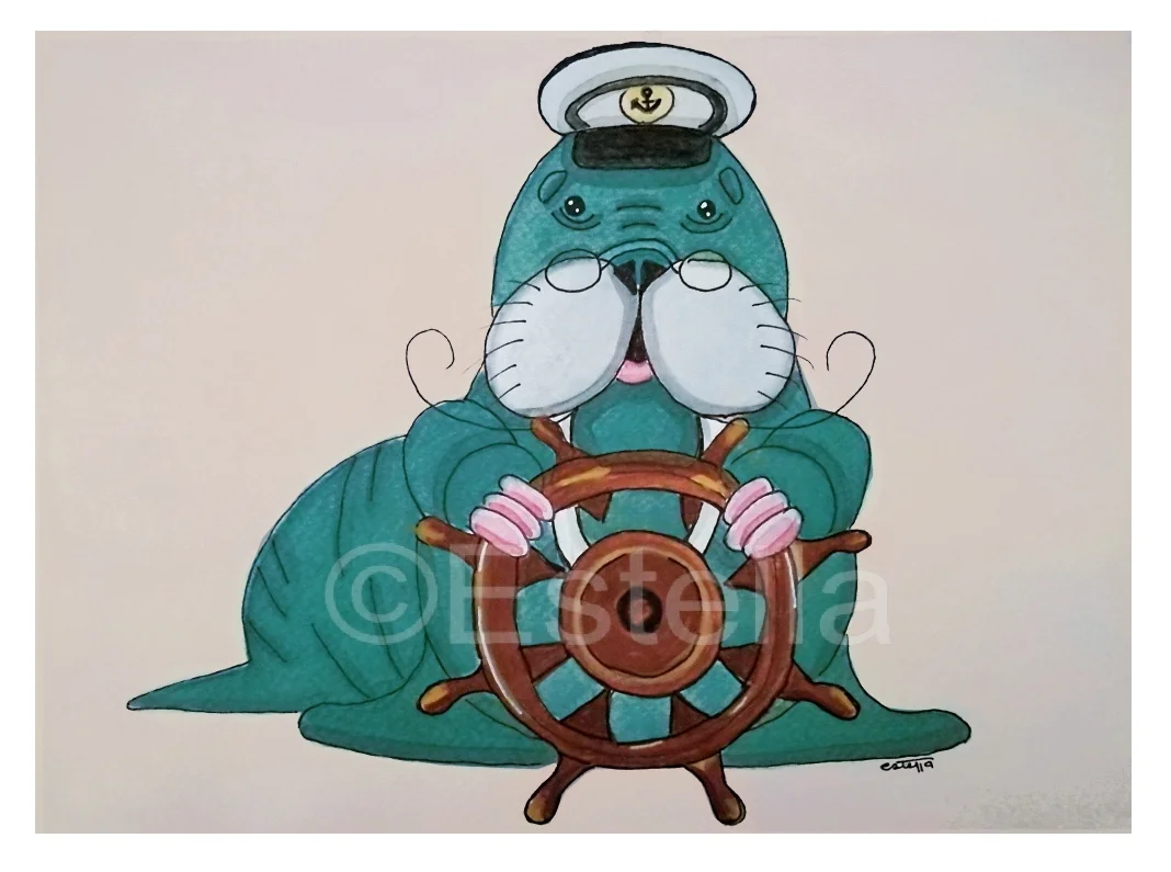 Captain Walrus - Watercolor and Ink