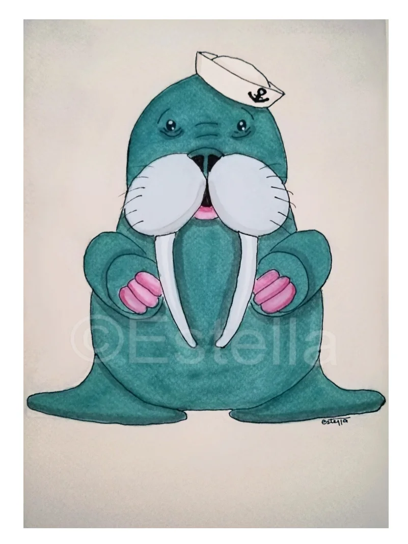 Captain Walrus's first mate - Watercolor and Ink