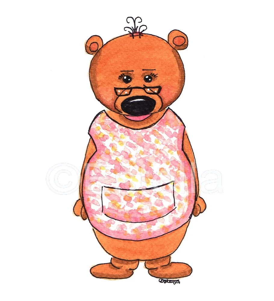 Miss Honey Brown Bear - Original Character -  Watercolour and Ink Painting