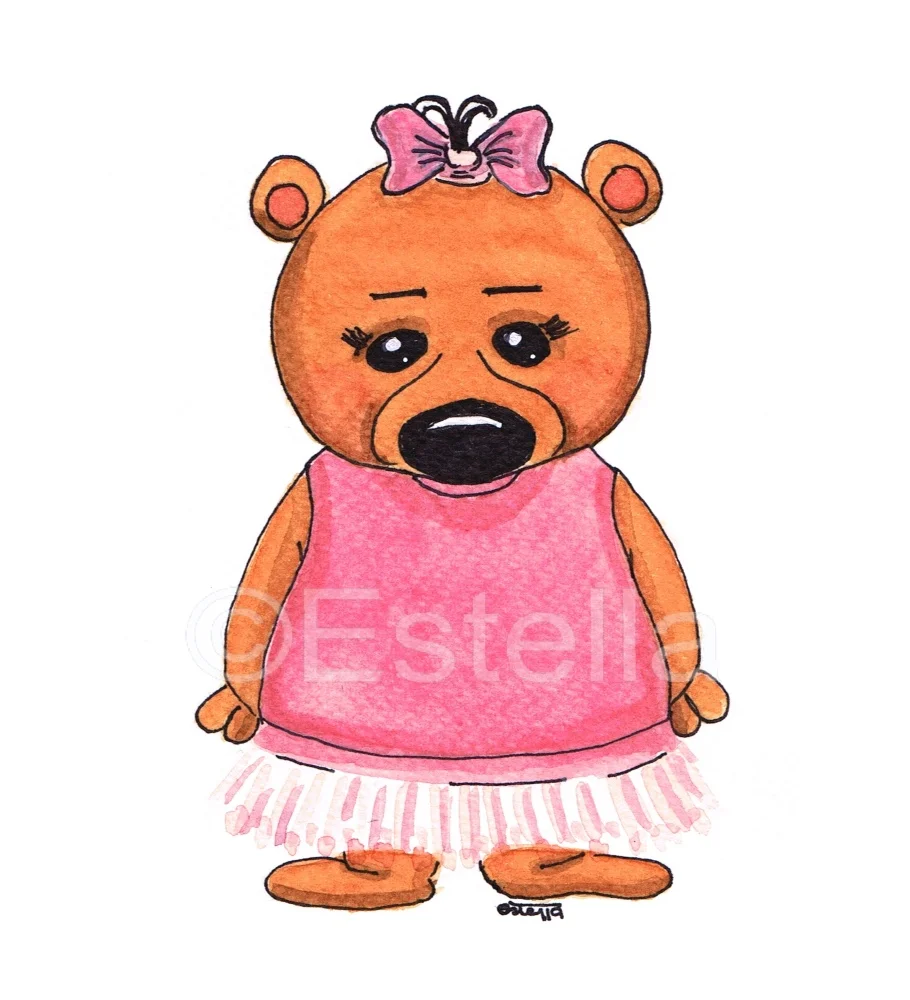 May Brown Bear - Original Character -  Watercolour and Ink Painting