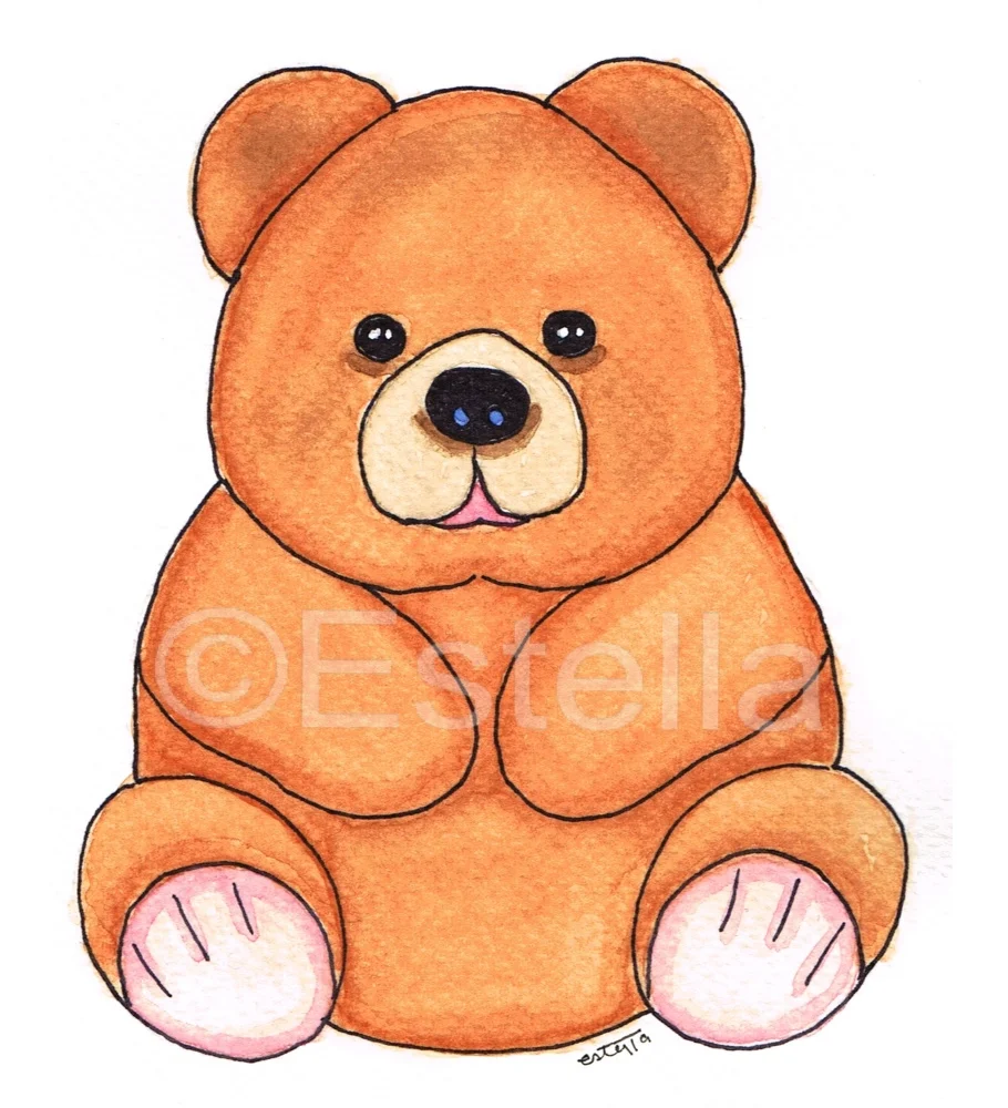 Teddy the Teddy Bear - Original Character -  Watercolour and Ink Painting