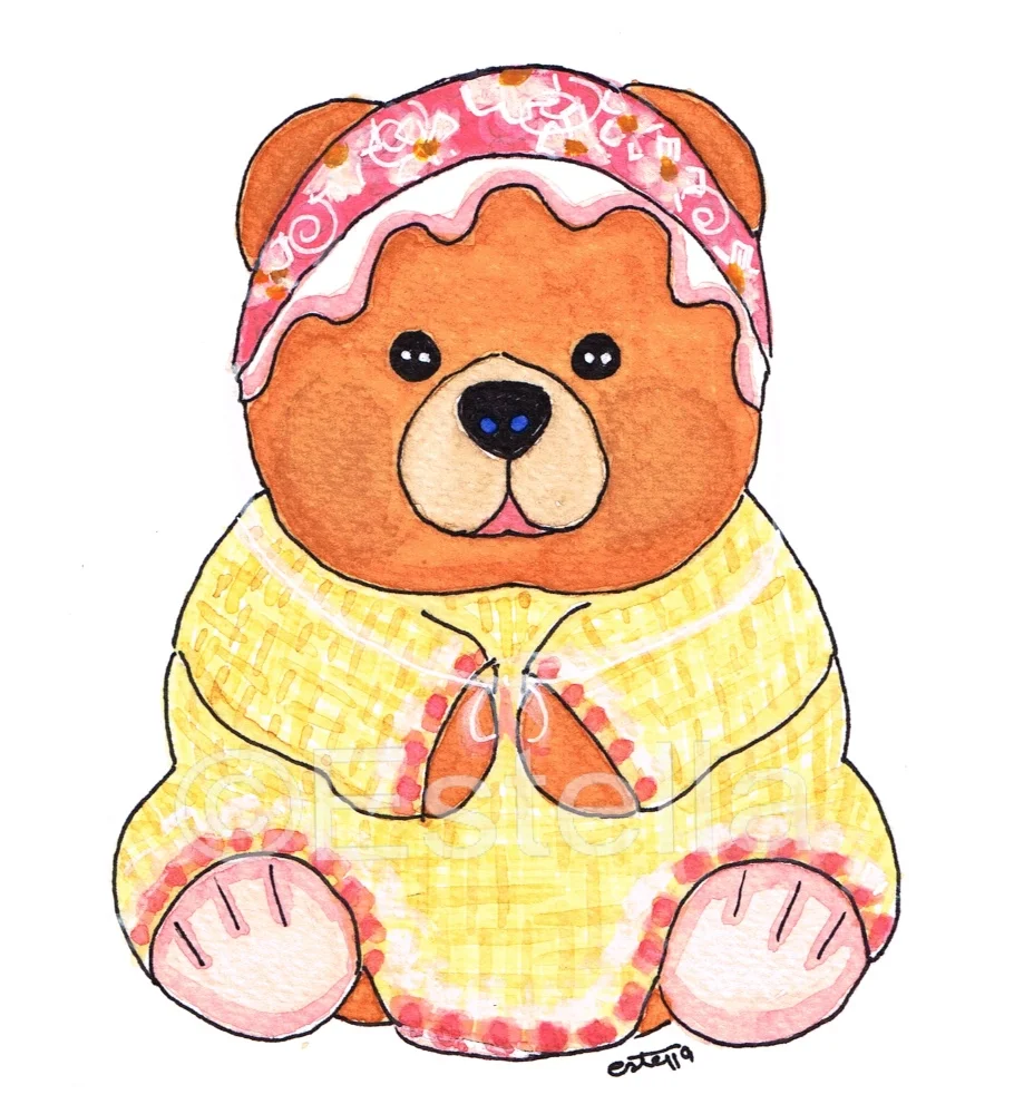 Teddy Bear Bess - Original Character -  Watercolour and Ink Painting