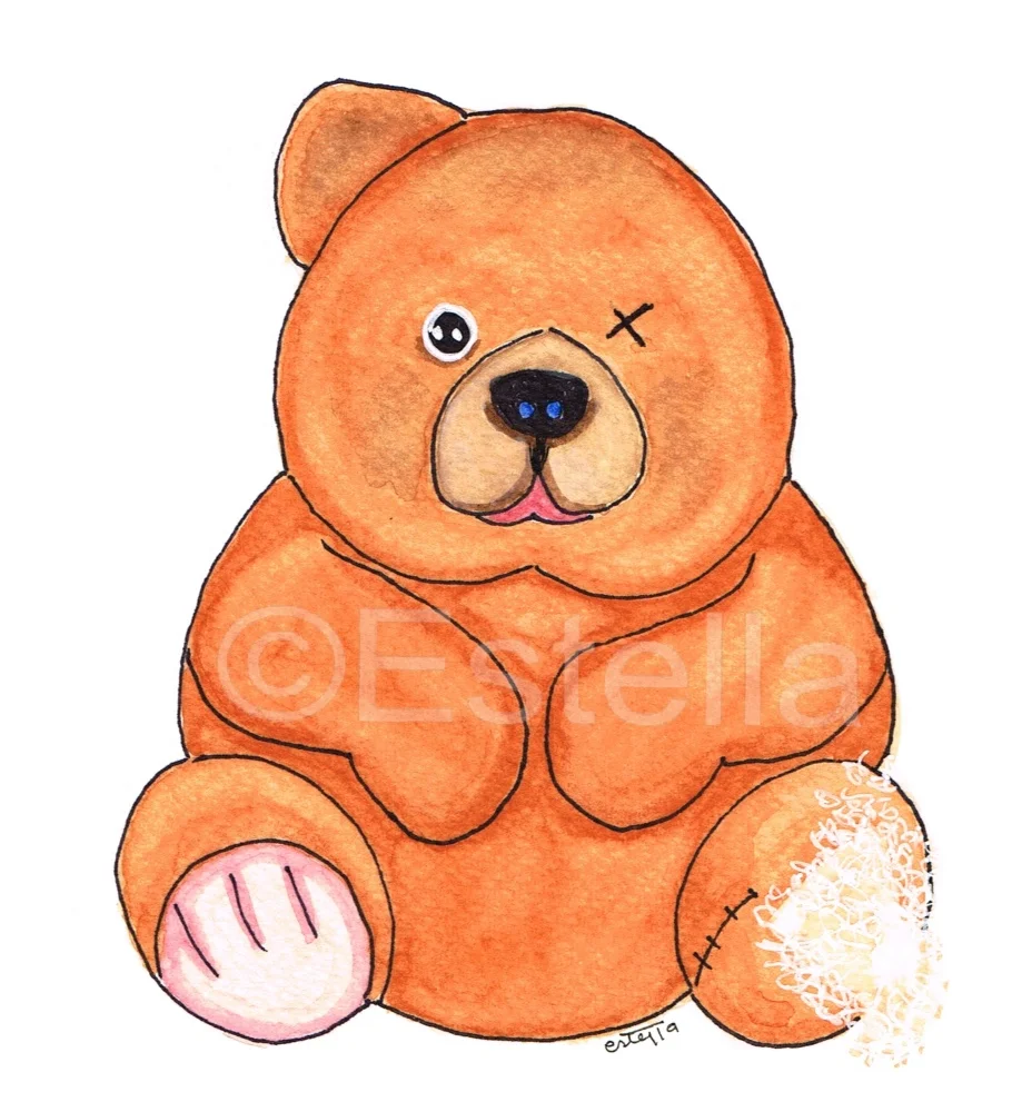 Teddy Bear Leroy - Original Character -  Watercolour and Ink Painting