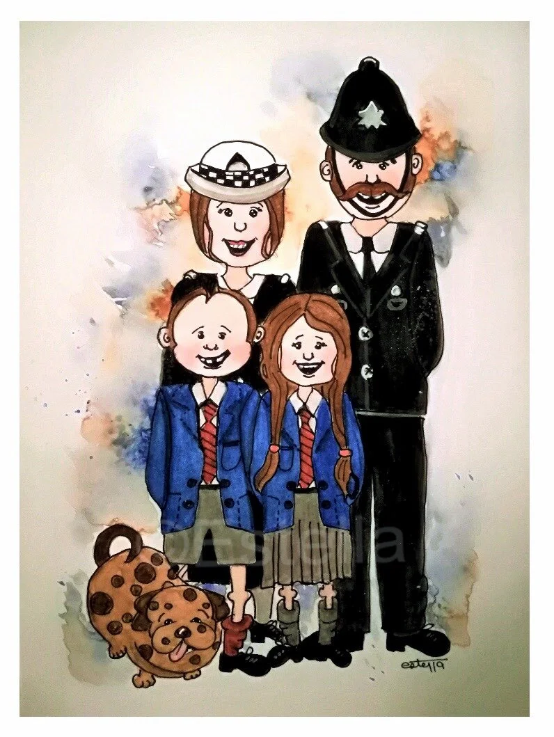 The Sink Detectives Family - Original Character Creation -  Watercolour and Ink Painting