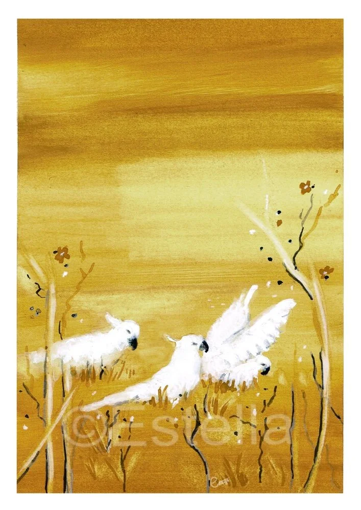 Parrots Dawning - gouache painting