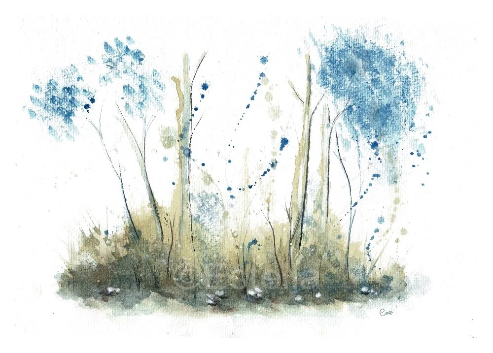 Spattered Backlands - abstract landscape watercolour painting