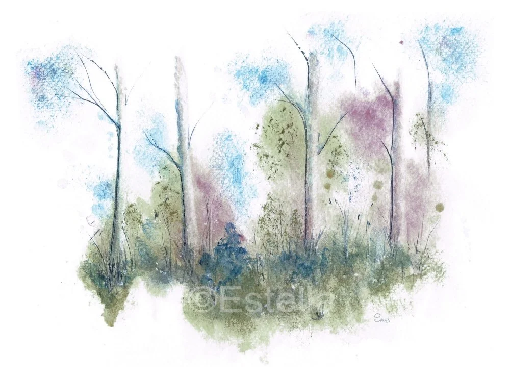 Dappled Backlands - abstract landscape watercolour painting
