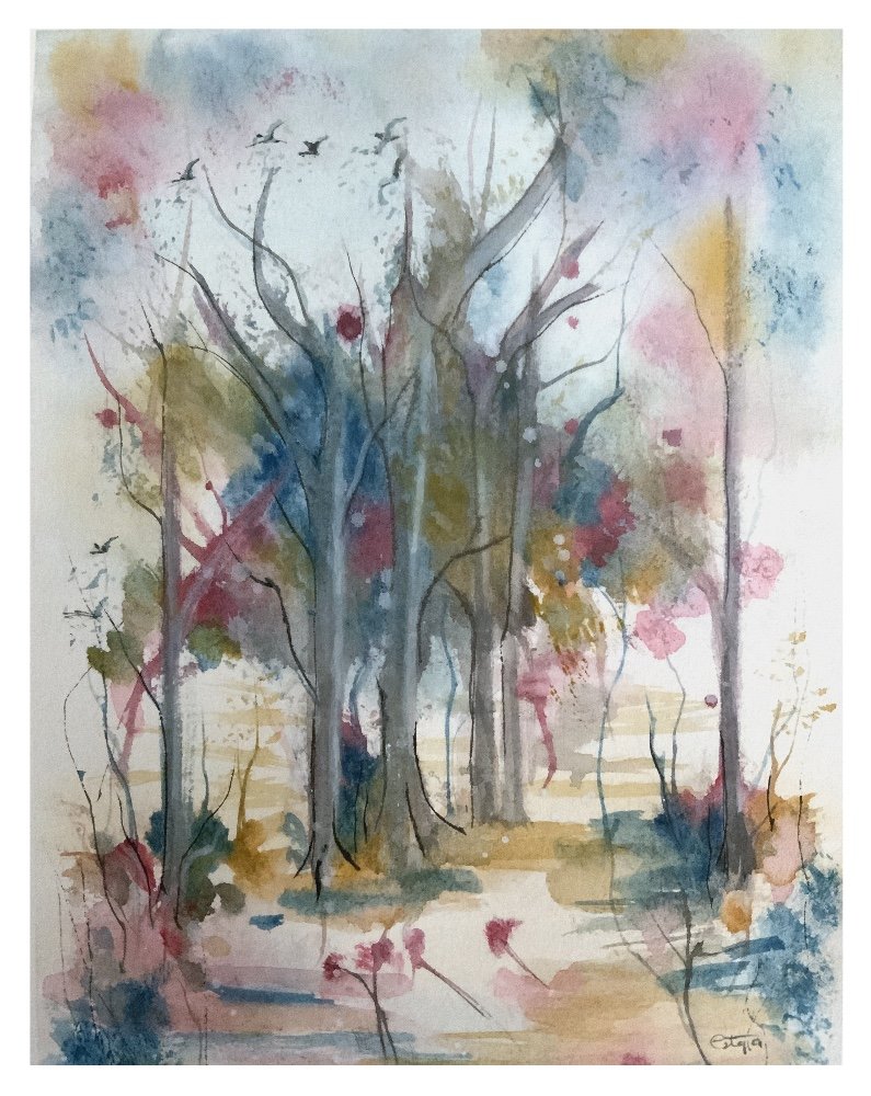 Autumn Burst - explosion of color watercolor painting
