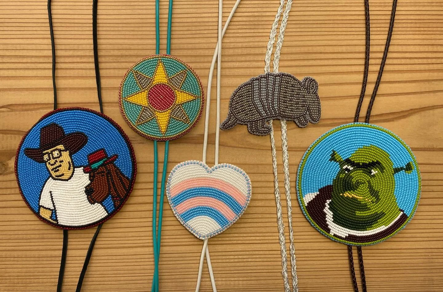 finally finished this weird assortment of bolos, just in time for holiday gifting (or wearing). sizes range from 3 in armadillo to enormous 4.5x4.5 Shrek; please note that Hank and Ladybird have already gone to a good home on the Chickasaw rez.

link