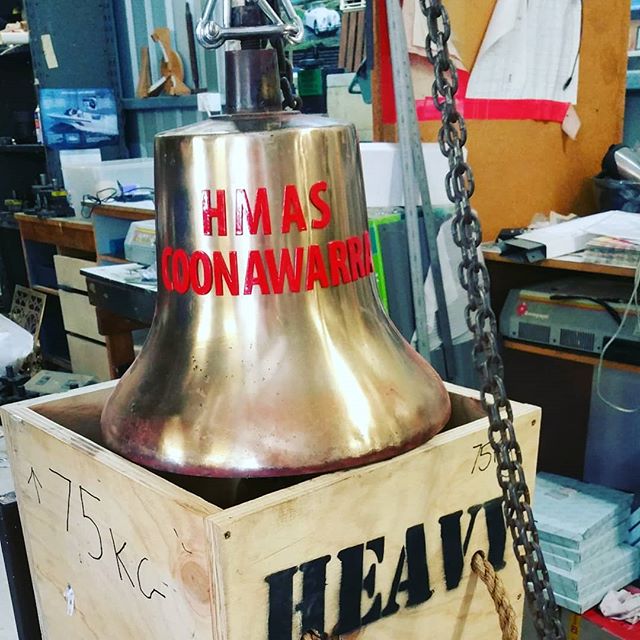 Finished bell with brass lettering fitted and painted ready to go to its ship.
#engraving #bell #brass #bronze #brassbell #lettering #navy #royalaustraliannavy