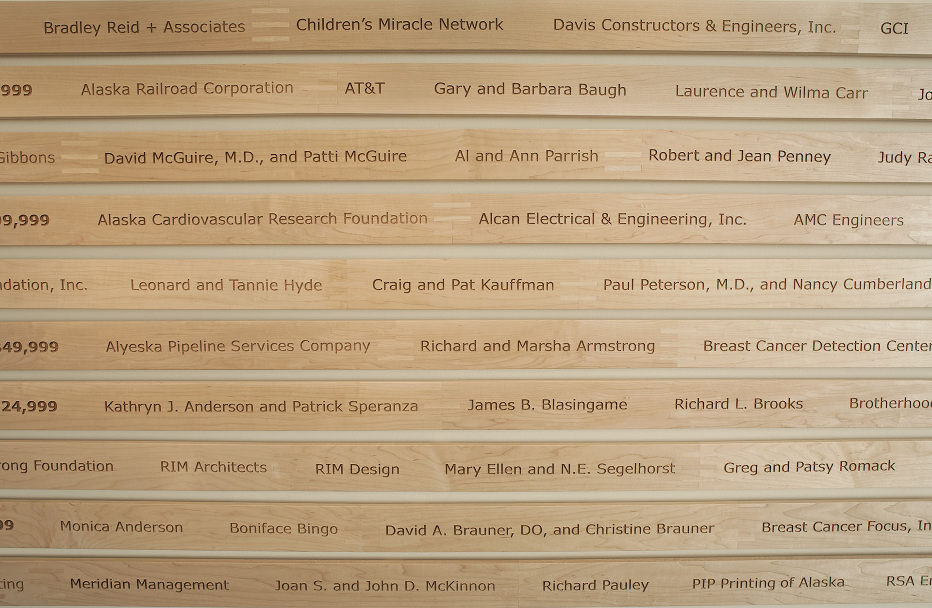 Etched maple slats with donor names 