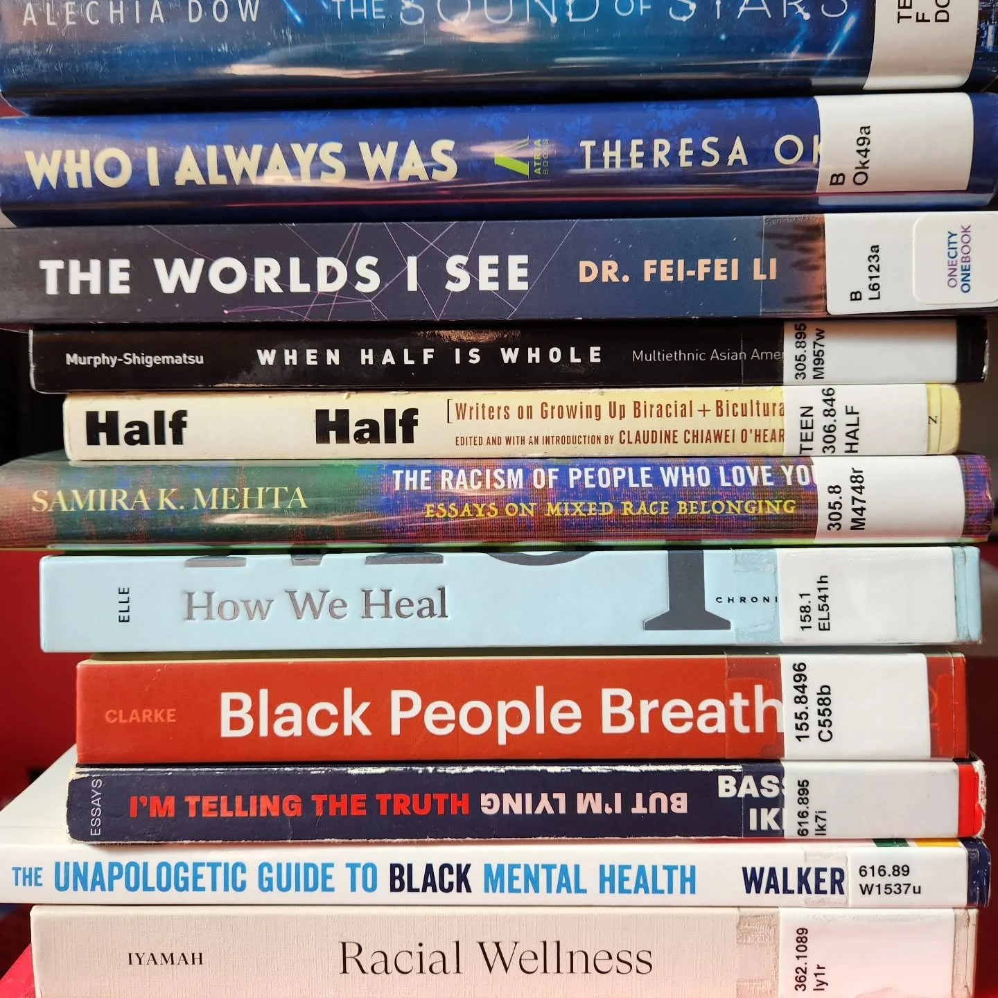 I forget sometimes how much I love the library. This is today&rsquo;s take. Have you read any of these books? Or are any on your list? Did you write one of these? Or contribute? Love to hear what y&rsquo;all think!

Image description: A stack of book