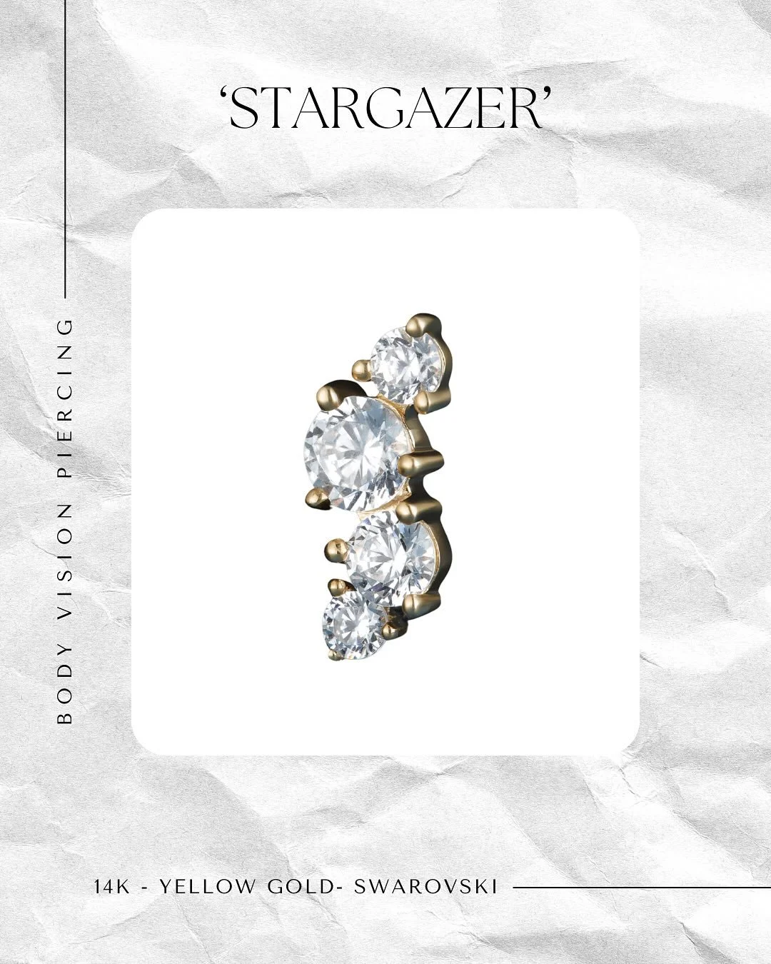 Introducing &ldquo;Stargazer,&rdquo; an exquisite embodiment of celestial elegance and a truly show stopping statement piece.

Its radiant structure features a series of stunning Swarovski crystals, arranged in a delicate arch that mirrors the enchan