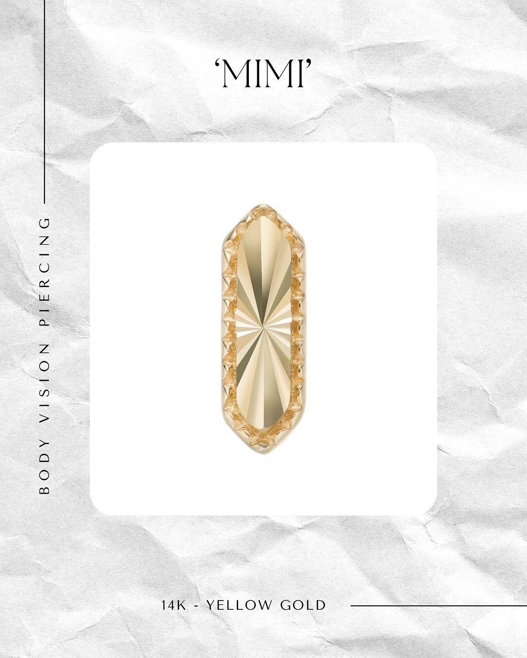 Introducing &lsquo;Mimi&rsquo; A bold and energetic piece of artistry, expertly crafted from solid 14k gold in vibrant yellow or sleek white.

With its striking laser-cut design pushes the boundaries of modern sophistication while embracing a daring 