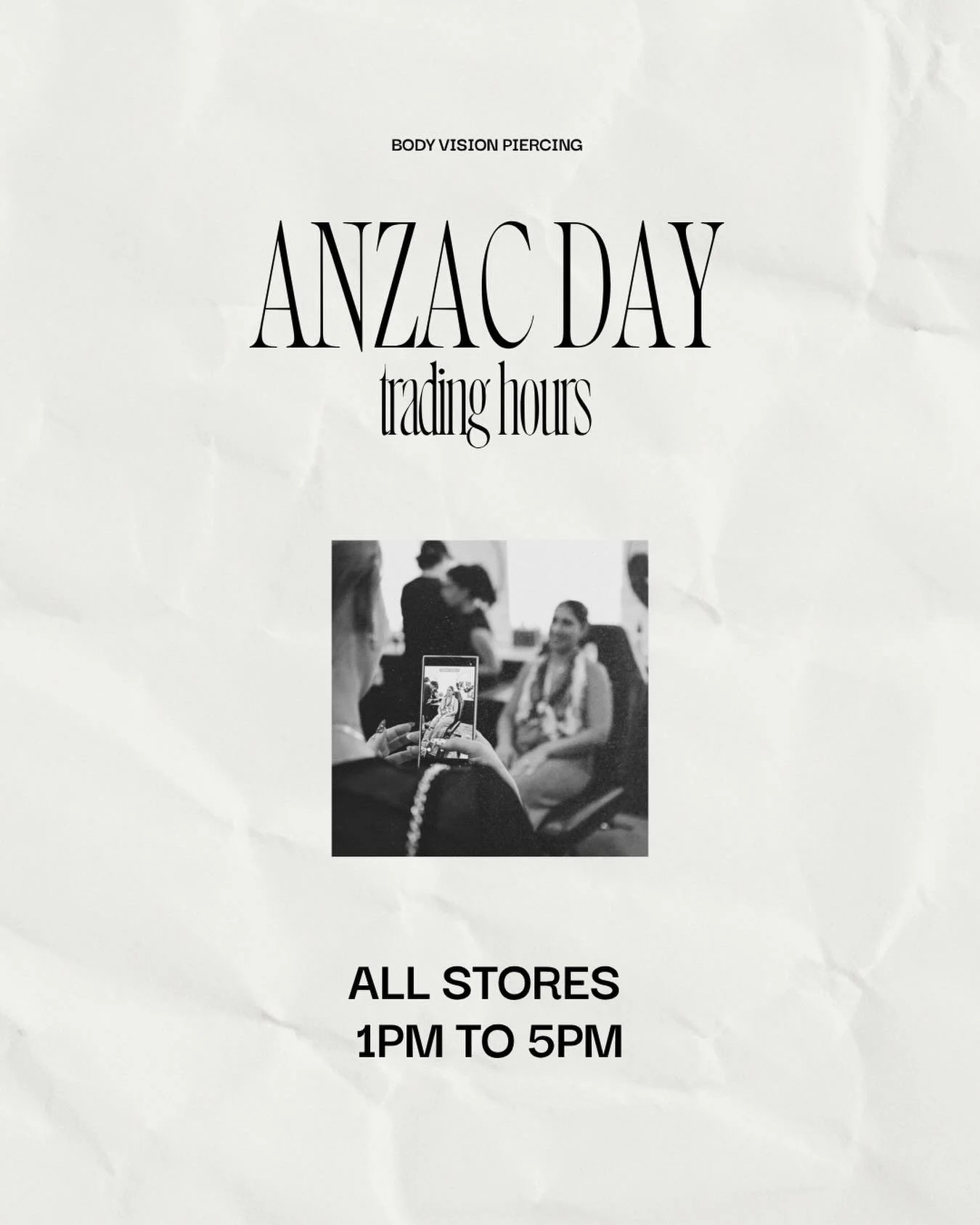 Lest We Forget 

All Studio Location Trading Hours - 1pm to 5pm