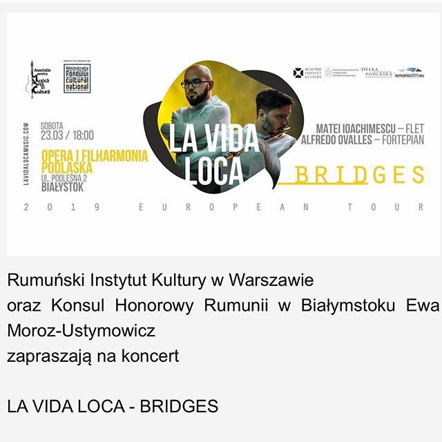 A fantastic program, a great journey in front of us! First stop of LA VIDA LOCA Tour in Poland, at the Podlasie Opera and Philharmonic of Bialystok, on March 23th! We go crazy!