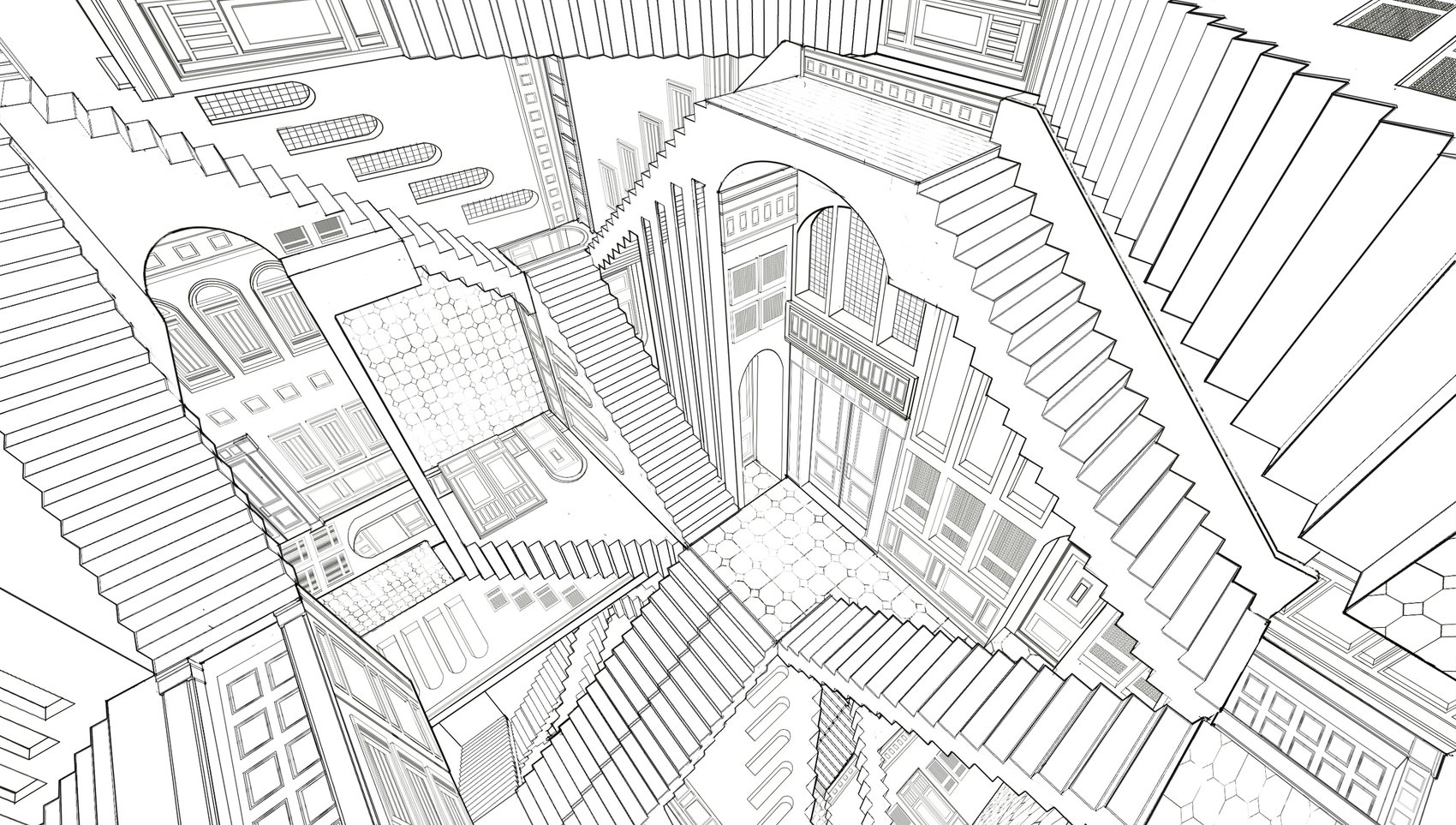 infinity room, MC Escher Homage drawing by Mikee Atendido.jpg