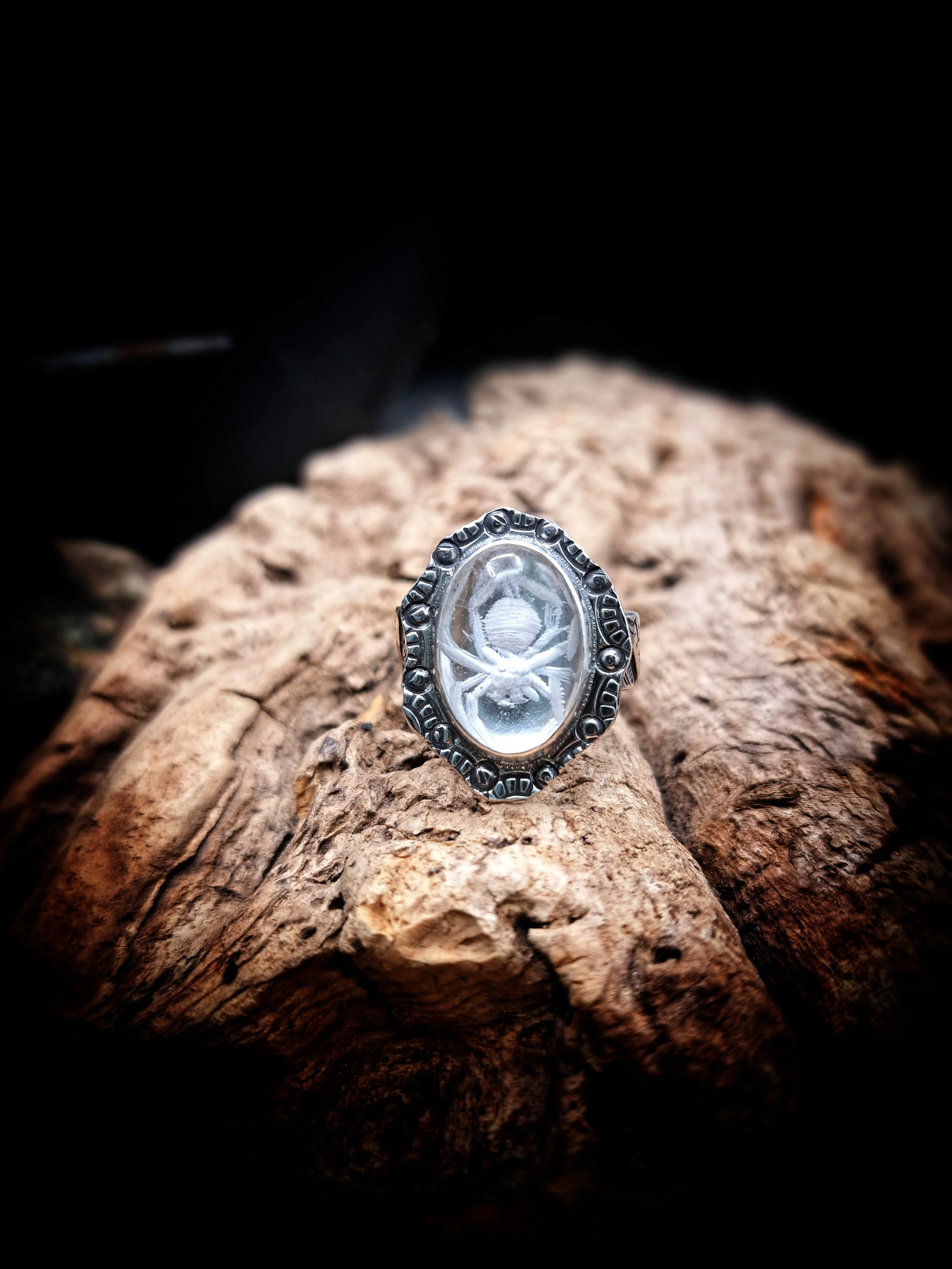 bague argent araignée en cristal, bijou unique fait main en France, bijoux créateur