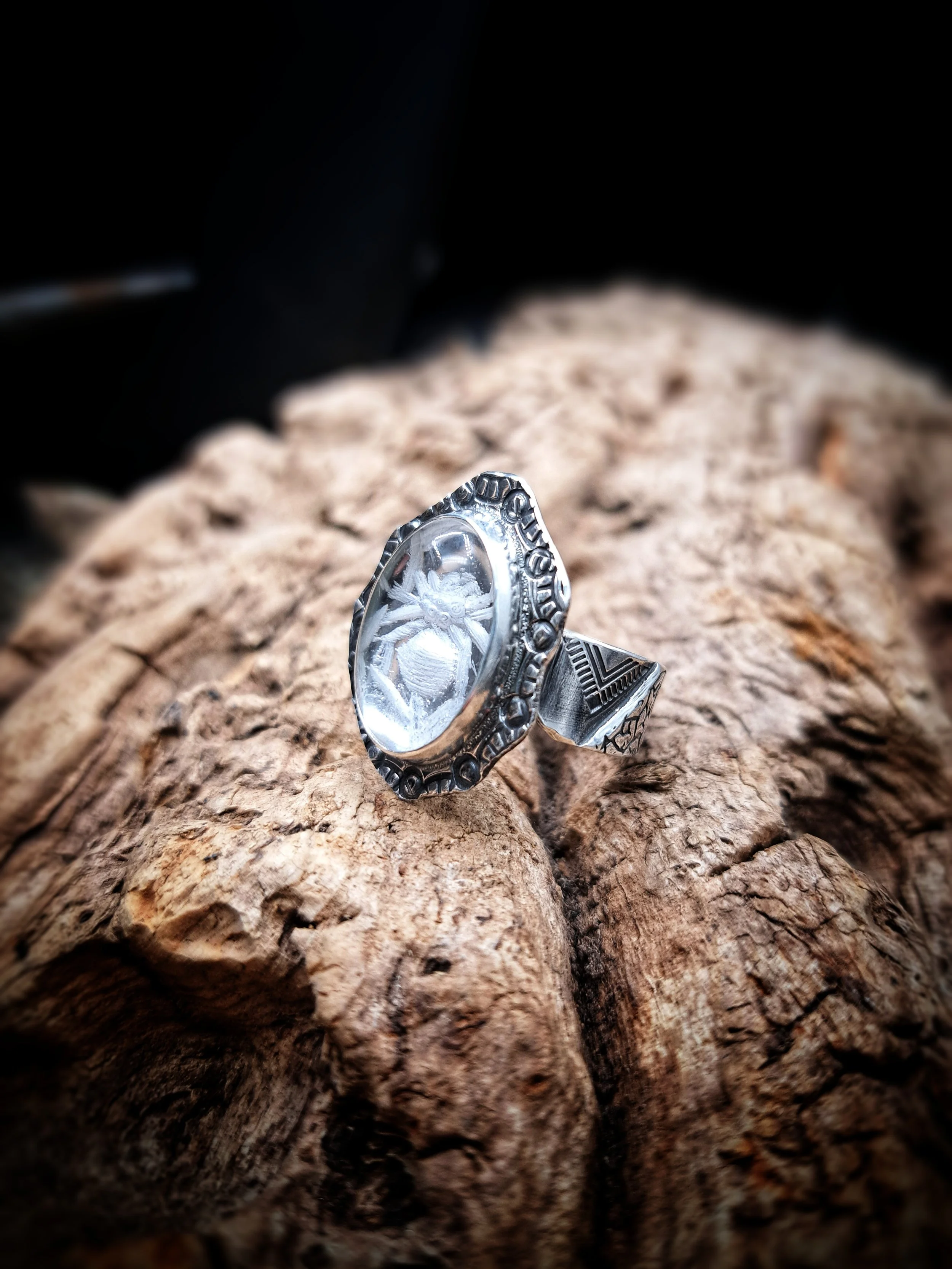 bague argent araignée en cristal, bijou unique fait main en France, bijoux créateur