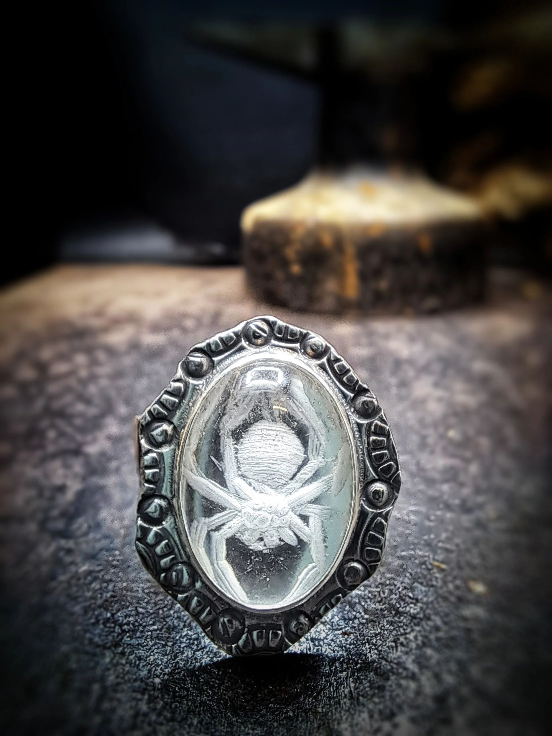 bague argent araignée en cristal, bijou unique fait main en France, bijoux créateur
