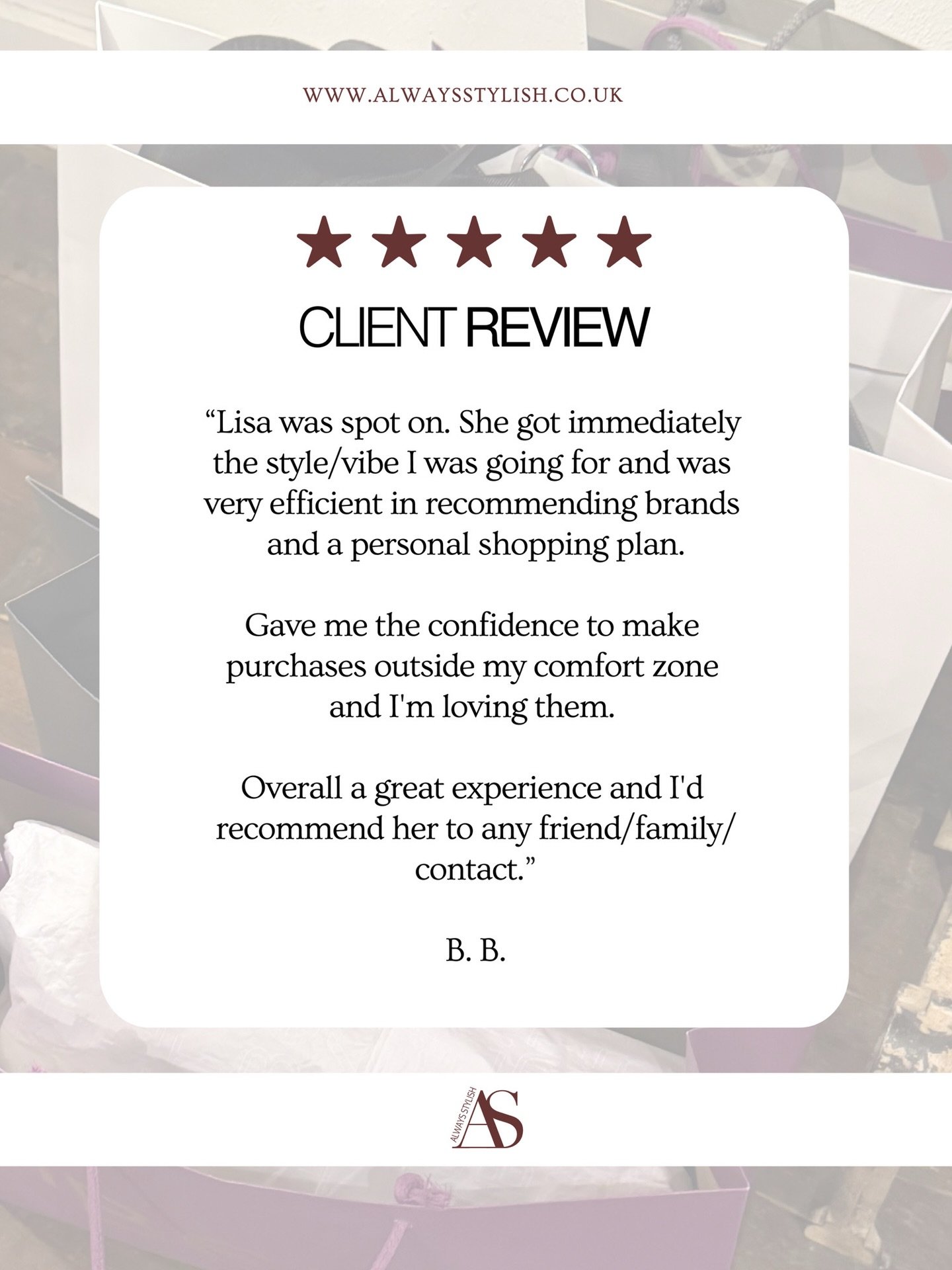 Adding a couple of recent personal styling client reviews. Helping people feel confident, comfortable and truly themselves in their clothes is why I love what I do.

Lisa O'Shaughnessy | Personal Stylist Women Men | Always Stylish

#PersonalStylistLo