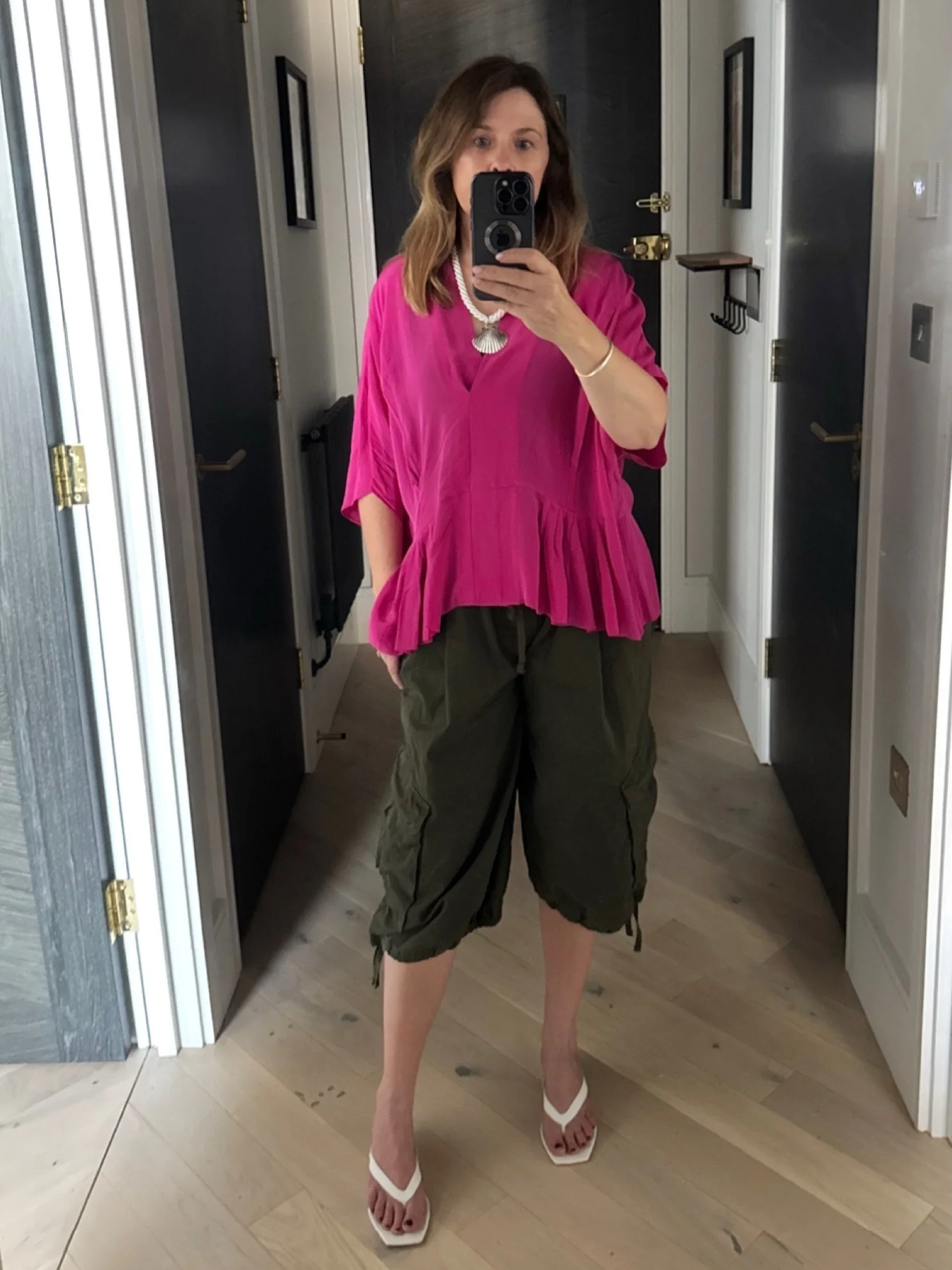 Khaki is a brilliant foundation colour, especially if large expanses of black wash you out. I don&rsquo;t actually suit most khaki shades myself, but I love it, so I wear it on my bottom half.  Like here in my outfit 😀

During this client&rsquo;s wa