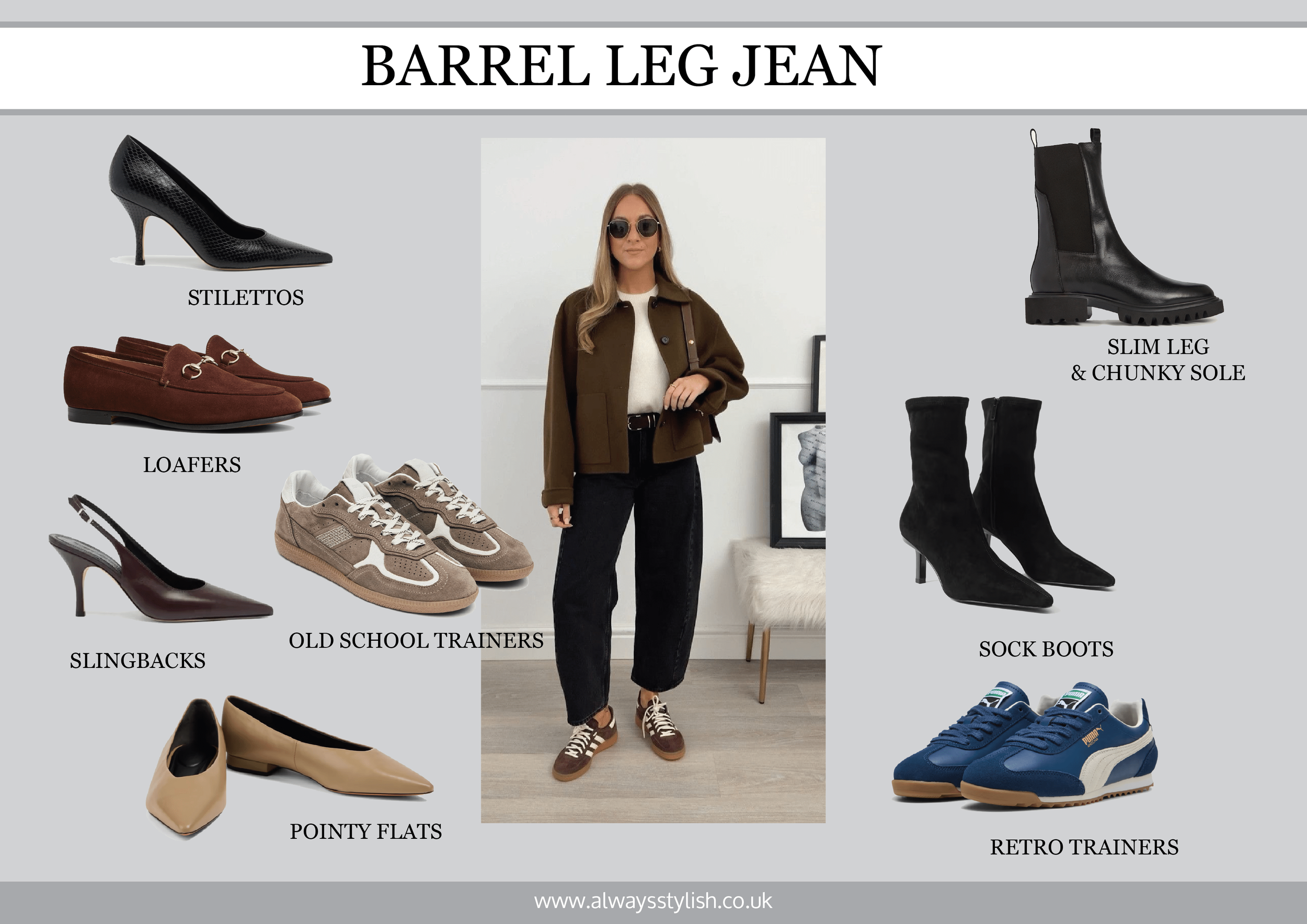 what shoes to wear with barrel leg jeans for women