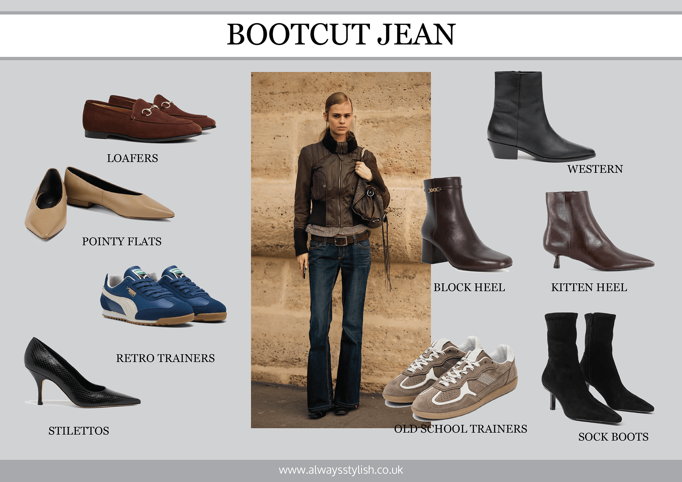 what shoes to wear with bootcut jeans for women