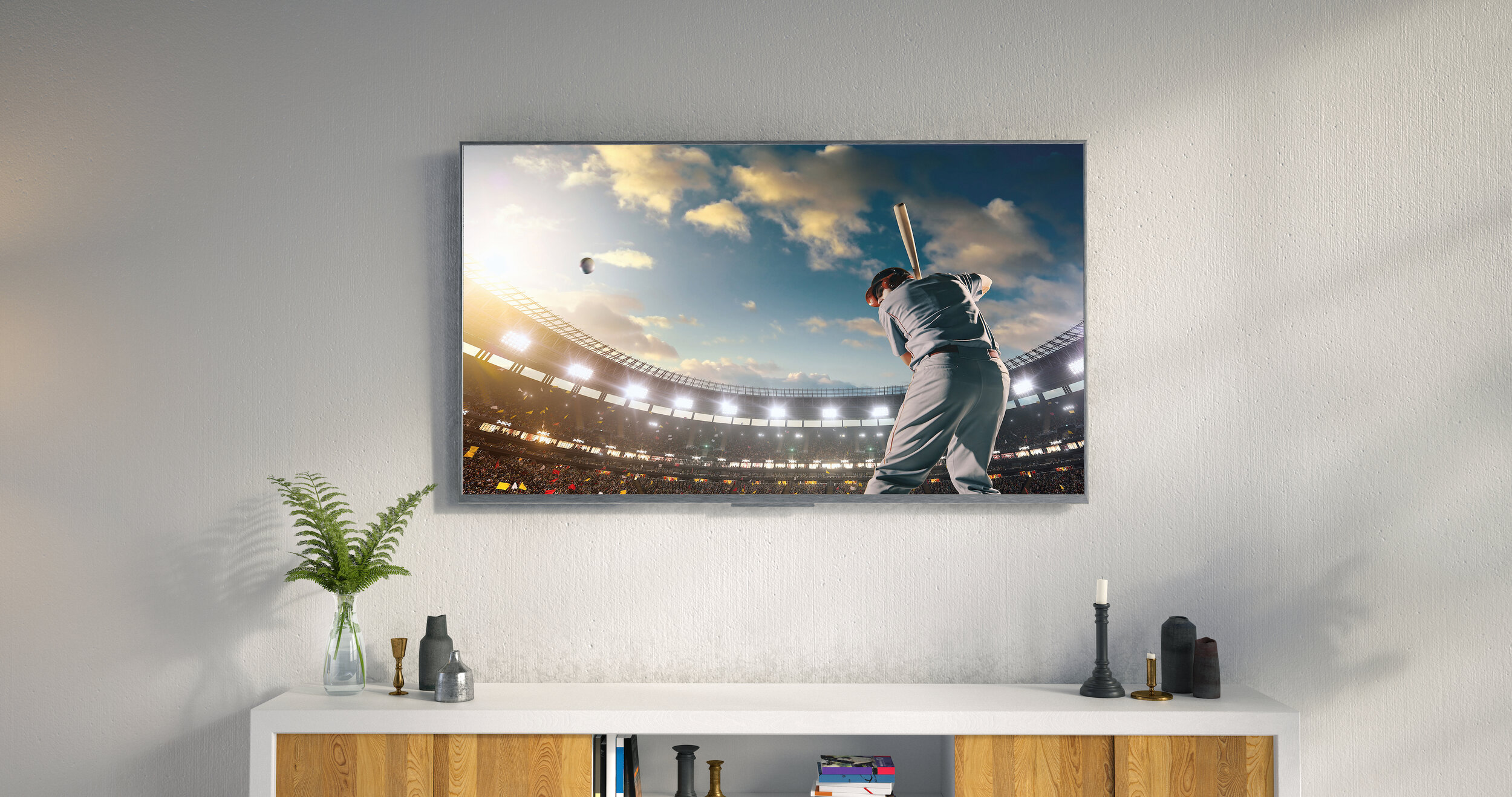 Sleek TV showing baseball game